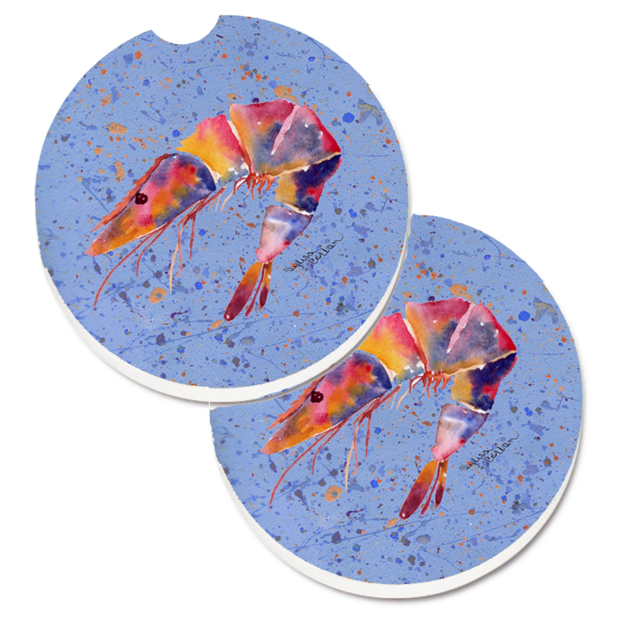 'Caroline'S Treasures Shrimp Set Of 2 Cup Holder Car Coasters 8455Carc, 2.56, Multicolor''