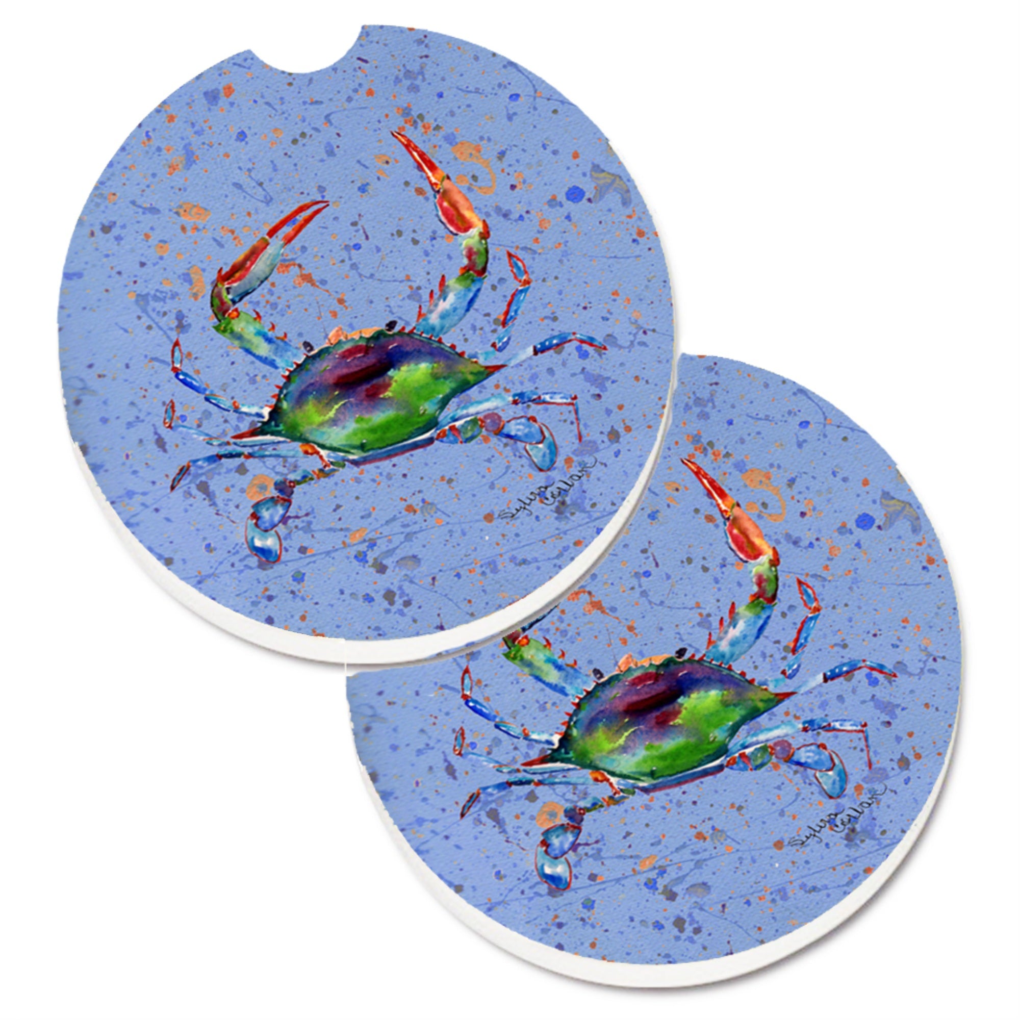 'Caroline'S Treasures Crab Set Of 2 Cup Holder Car Coasters 8457Carc, 2.56, Multicolor''