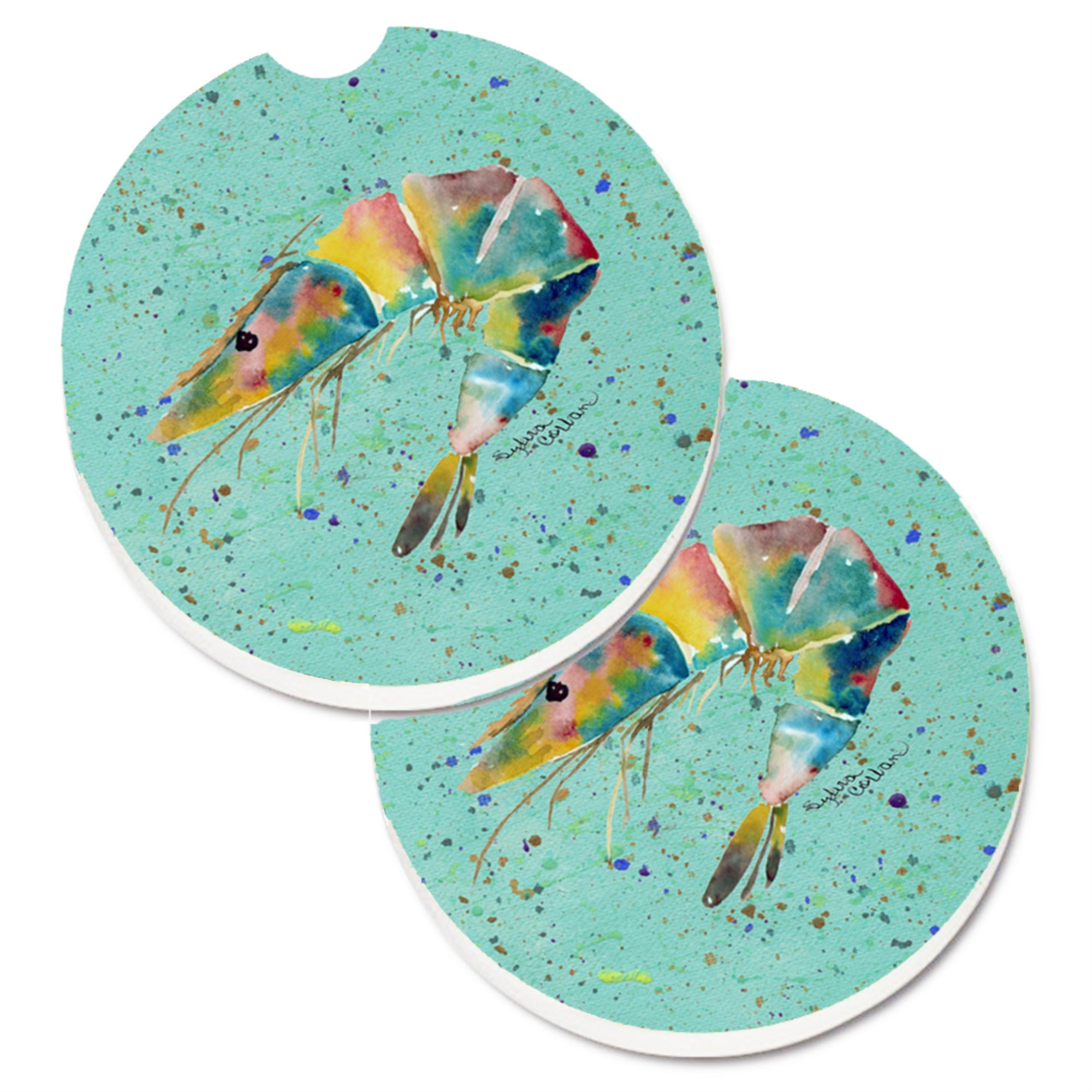 'Caroline'S Treasures Shrmip Set Of 2 Cup Holder Car Coasters 8460Carc, 2.56, Multicolor''
