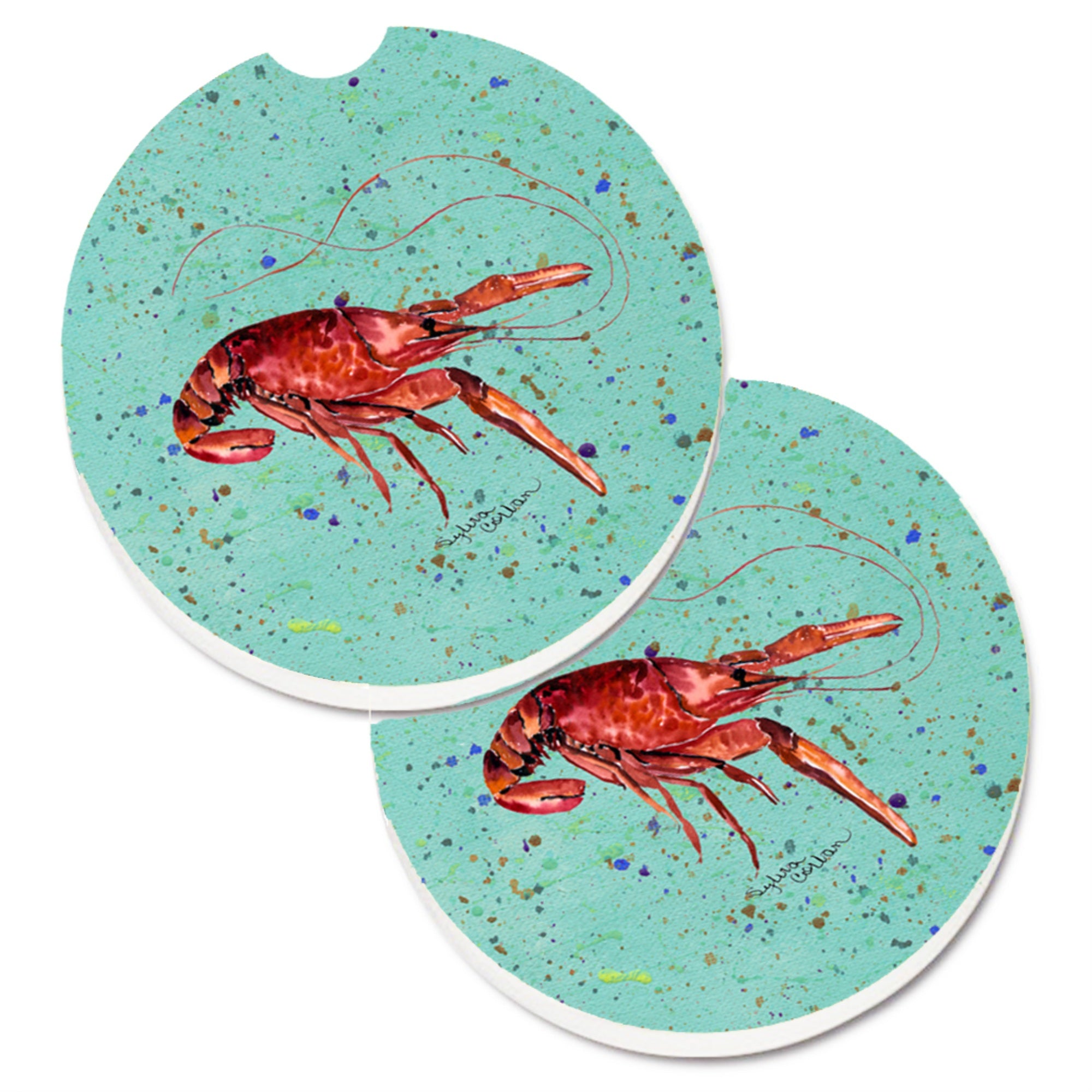 'Caroline'S Treasures Crawfish Set Of 2 Cup Holder Car Coasters 8461Carc, 2.56, Multicolor''