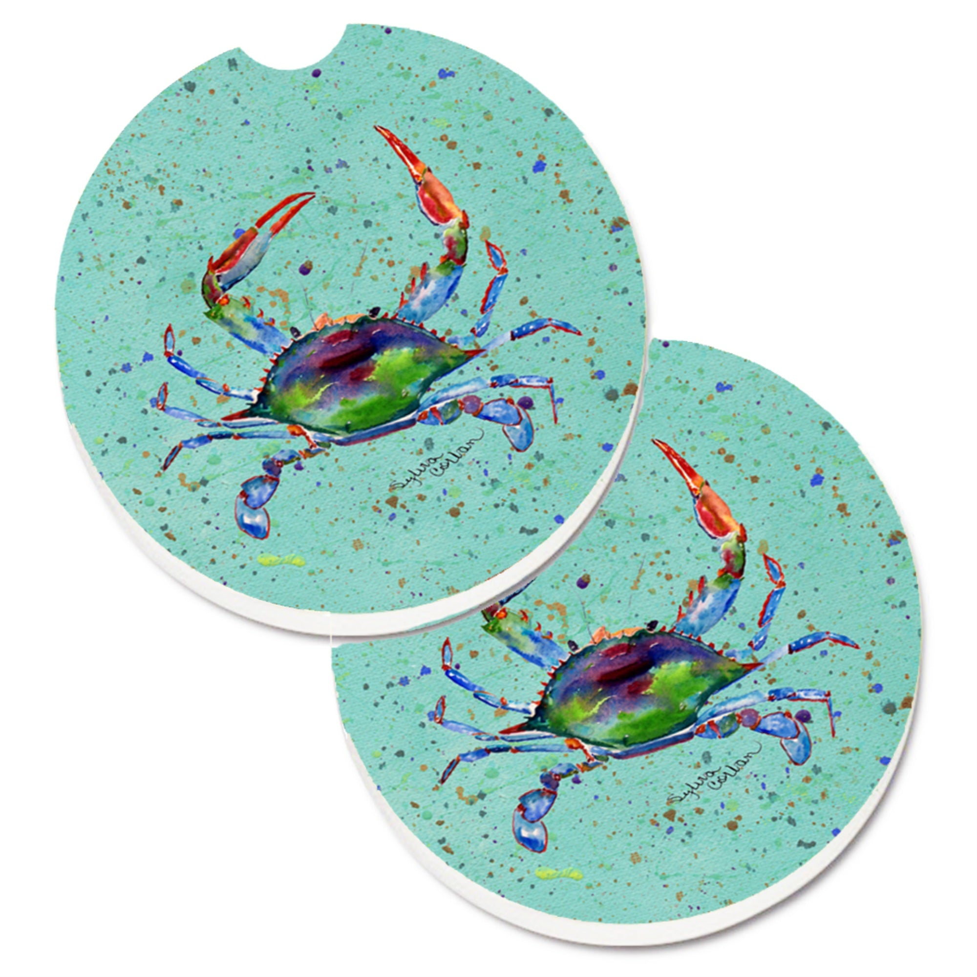 'Caroline'S Treasures Crab Set Of 2 Cup Holder Car Coasters 8462Carc, 2.56, Multicolor''