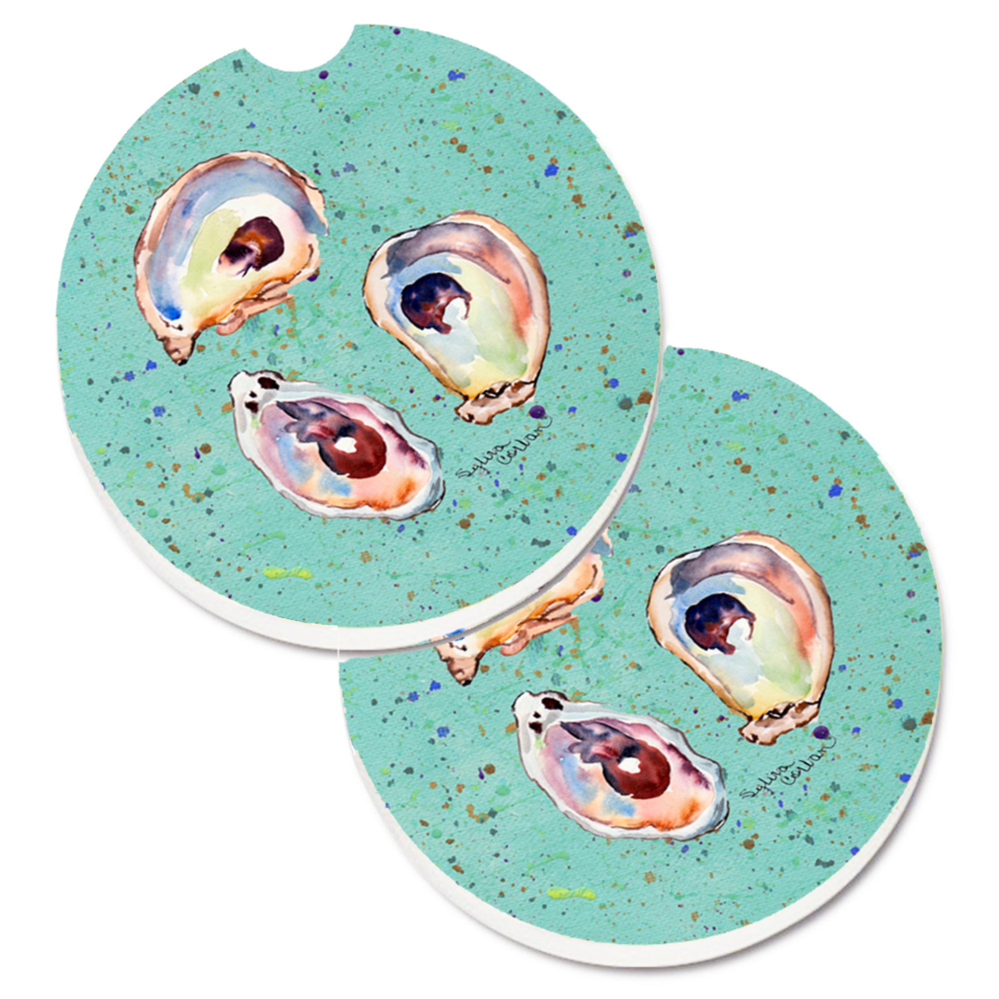 'Caroline'S Treasures Oyster Set Of 2 Cup Holder Car Coasters 8463Carc, 2.56, Multicolor''