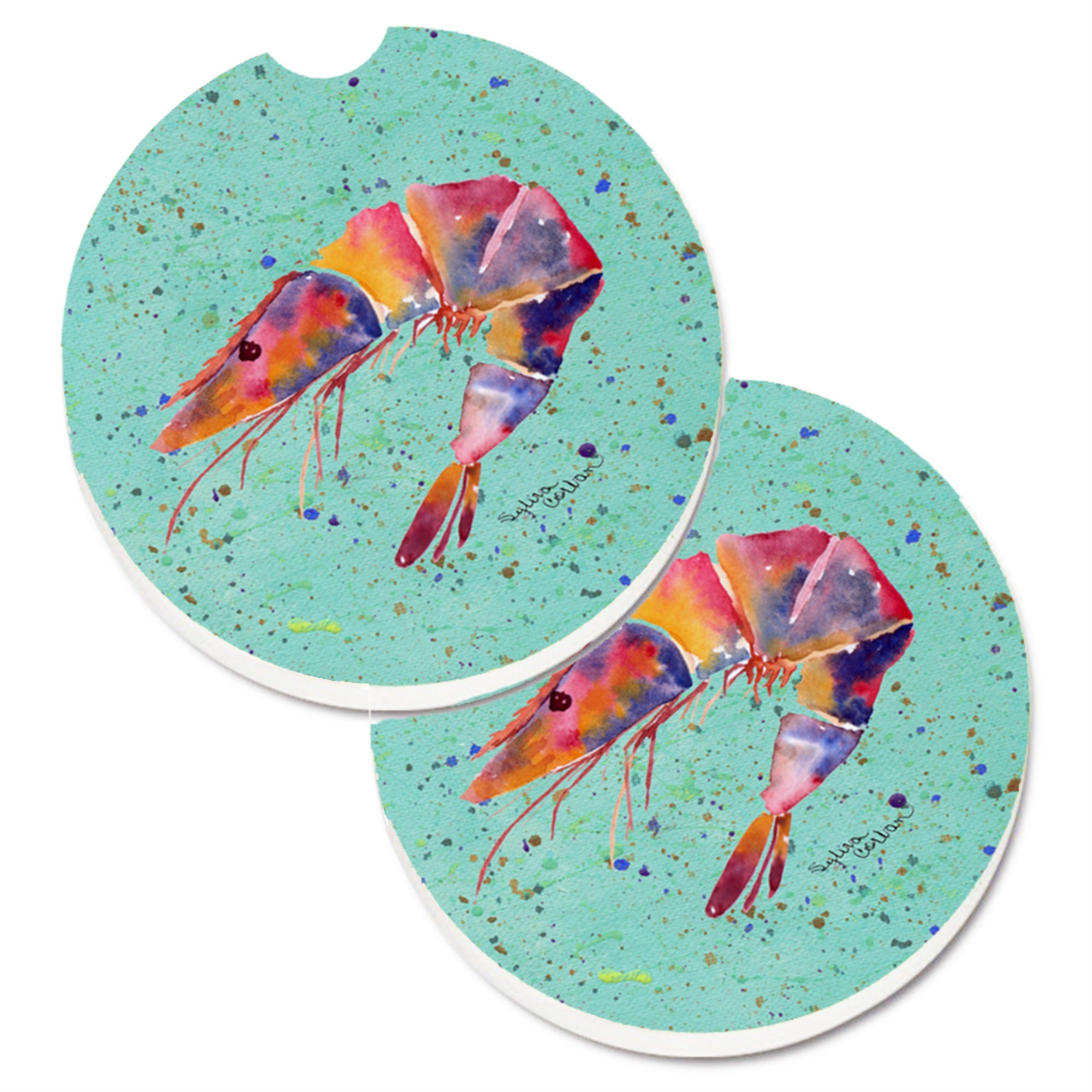 'Caroline'S Treasures Shrmip Set Of 2 Cup Holder Car Coasters 8464Carc, 2.56, Multicolor''
