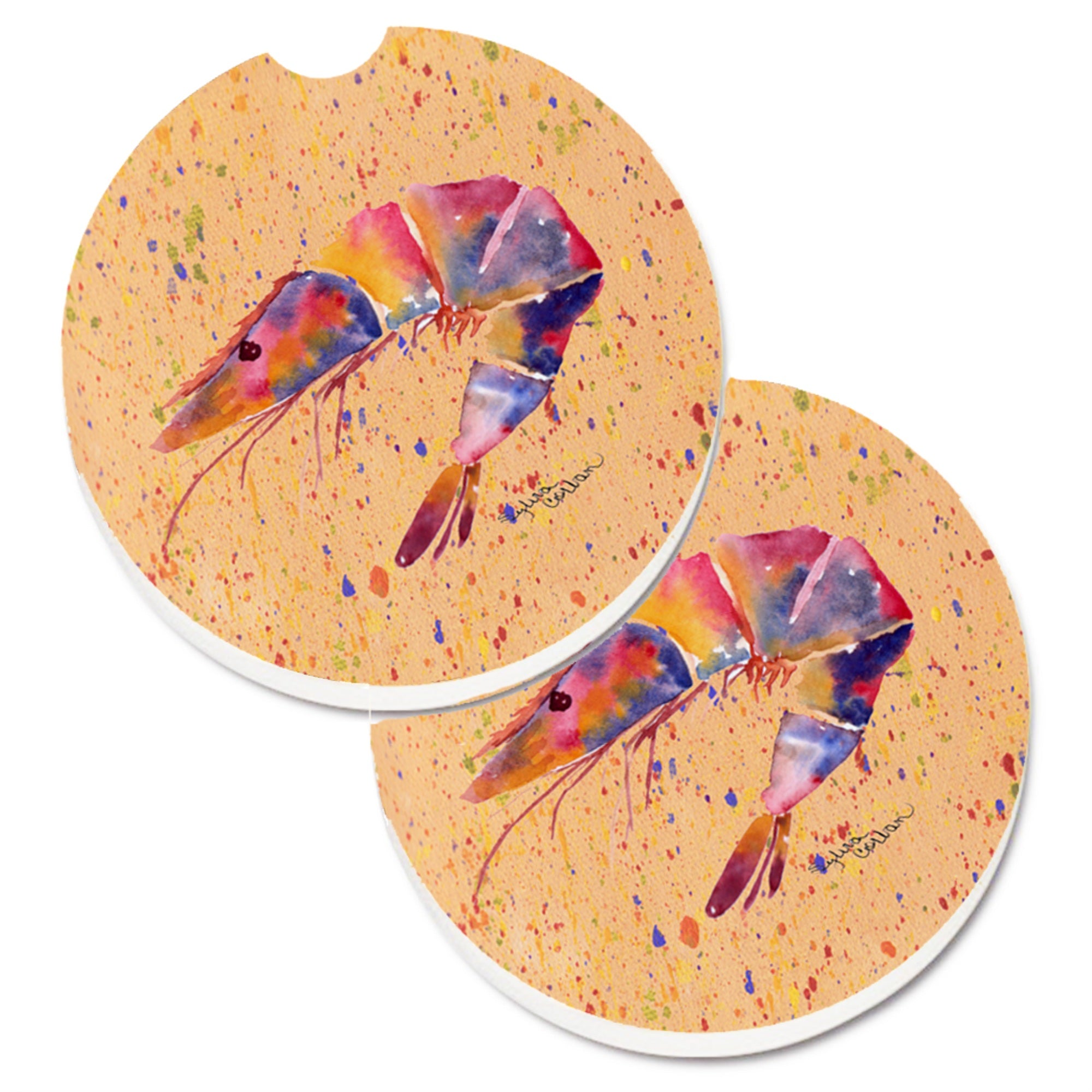 'Caroline'S Treasures Shrimp Set Of 2 Cup Holder Car Coasters 8465Carc, 2.56, Multicolor''