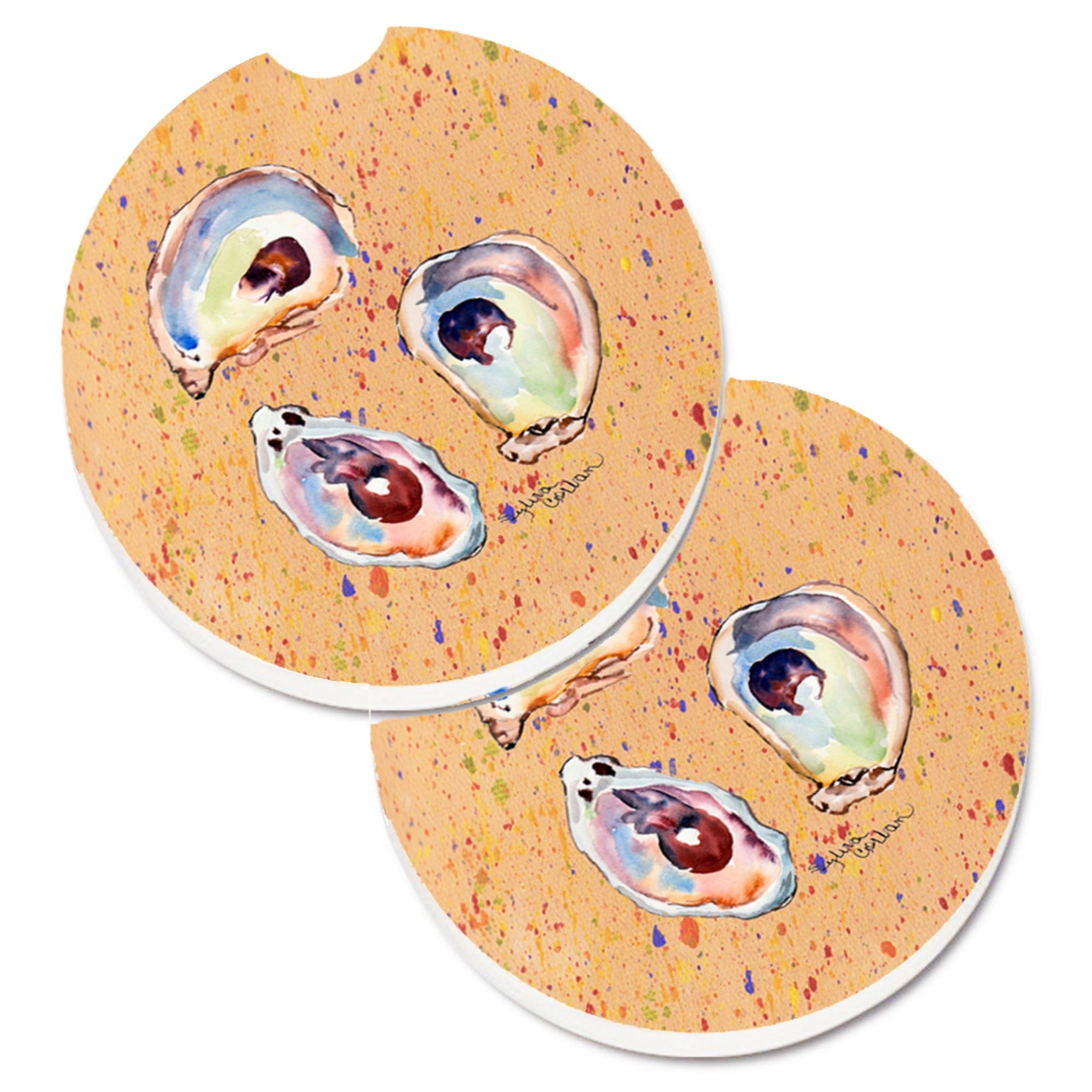 'Caroline'S Treasures Oyster Set Of 2 Cup Holder Car Coasters 8466Carc, 2.56, Multicolor''