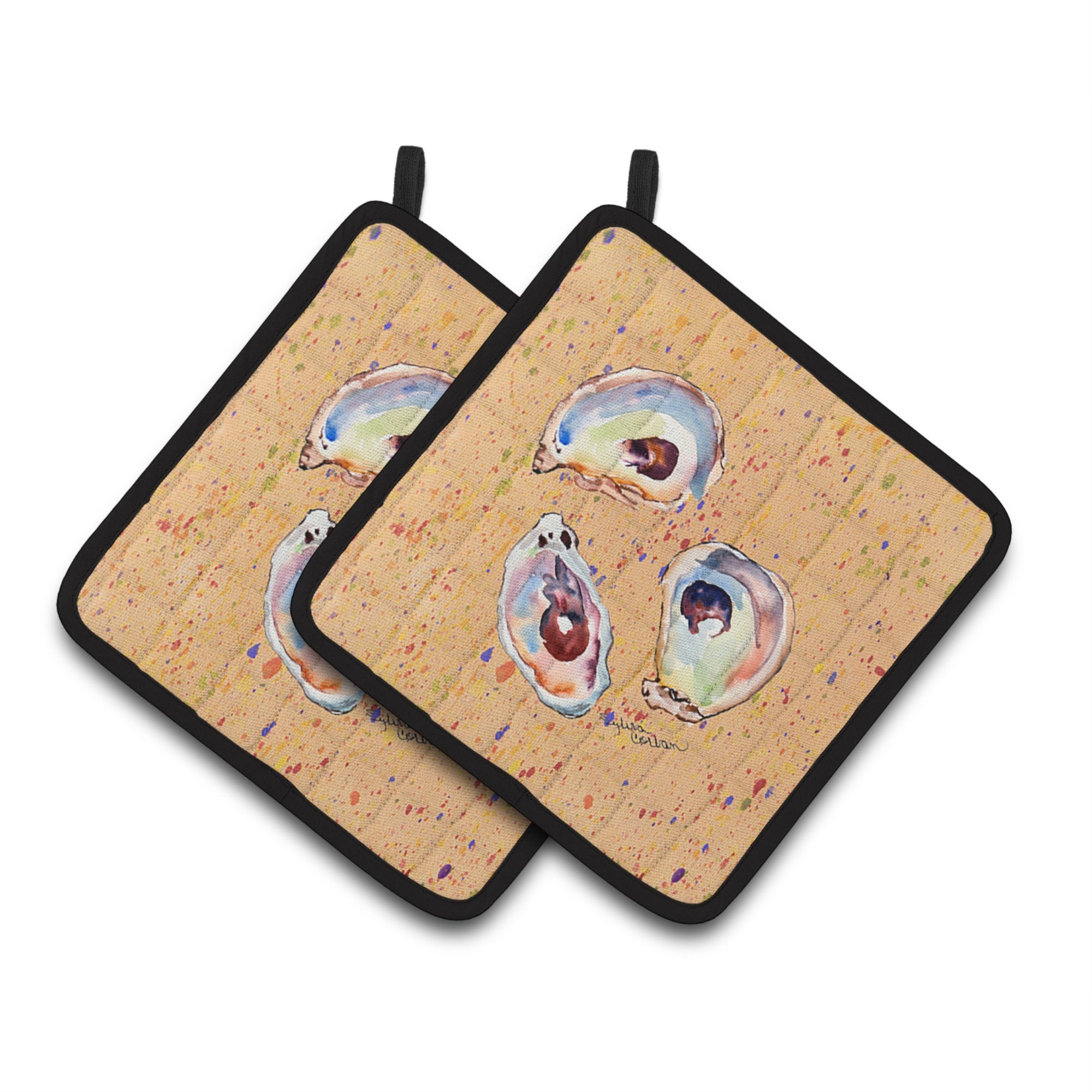 'Caroline'S Treasures Oyster Pair Of Pot Holders 8466Pthd, 7.5Hx7.5W, Multicolor''