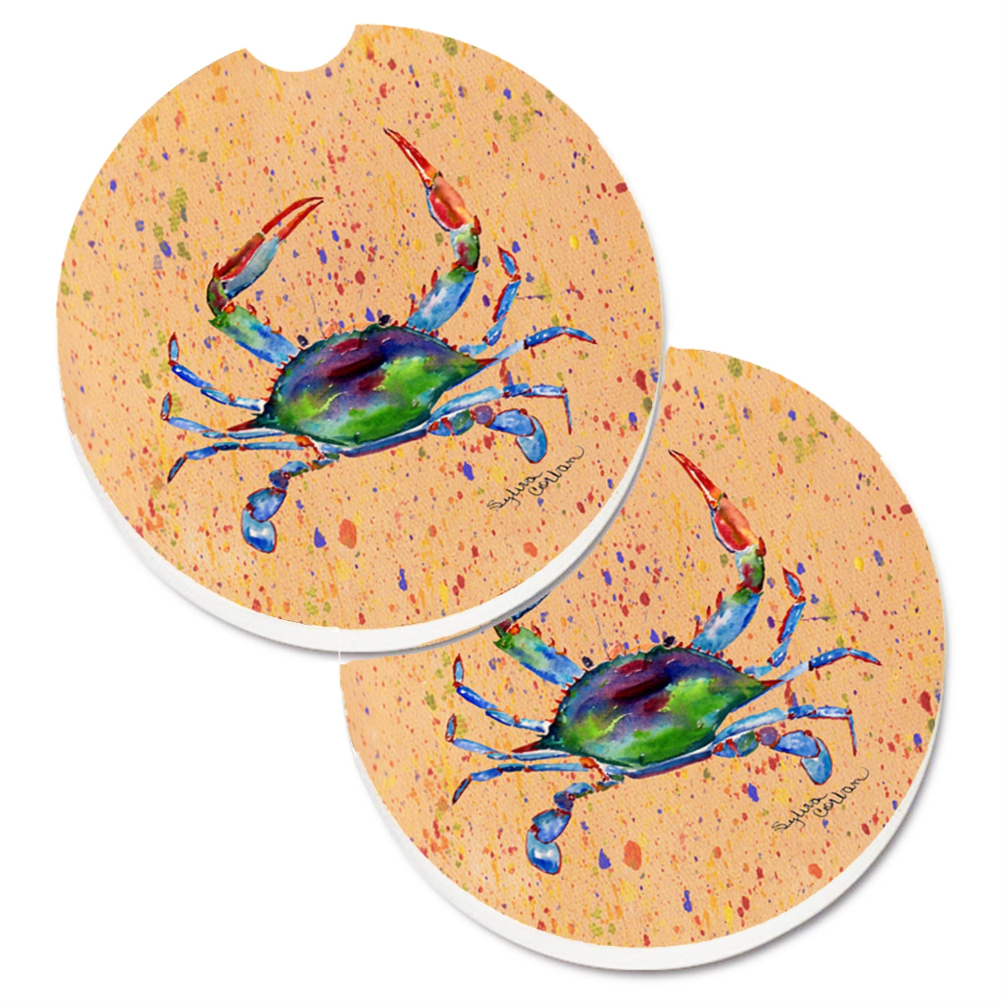 'Caroline'S Treasures Crab Set Of 2 Cup Holder Car Coasters 8467Carc, 2.56, Multicolor''