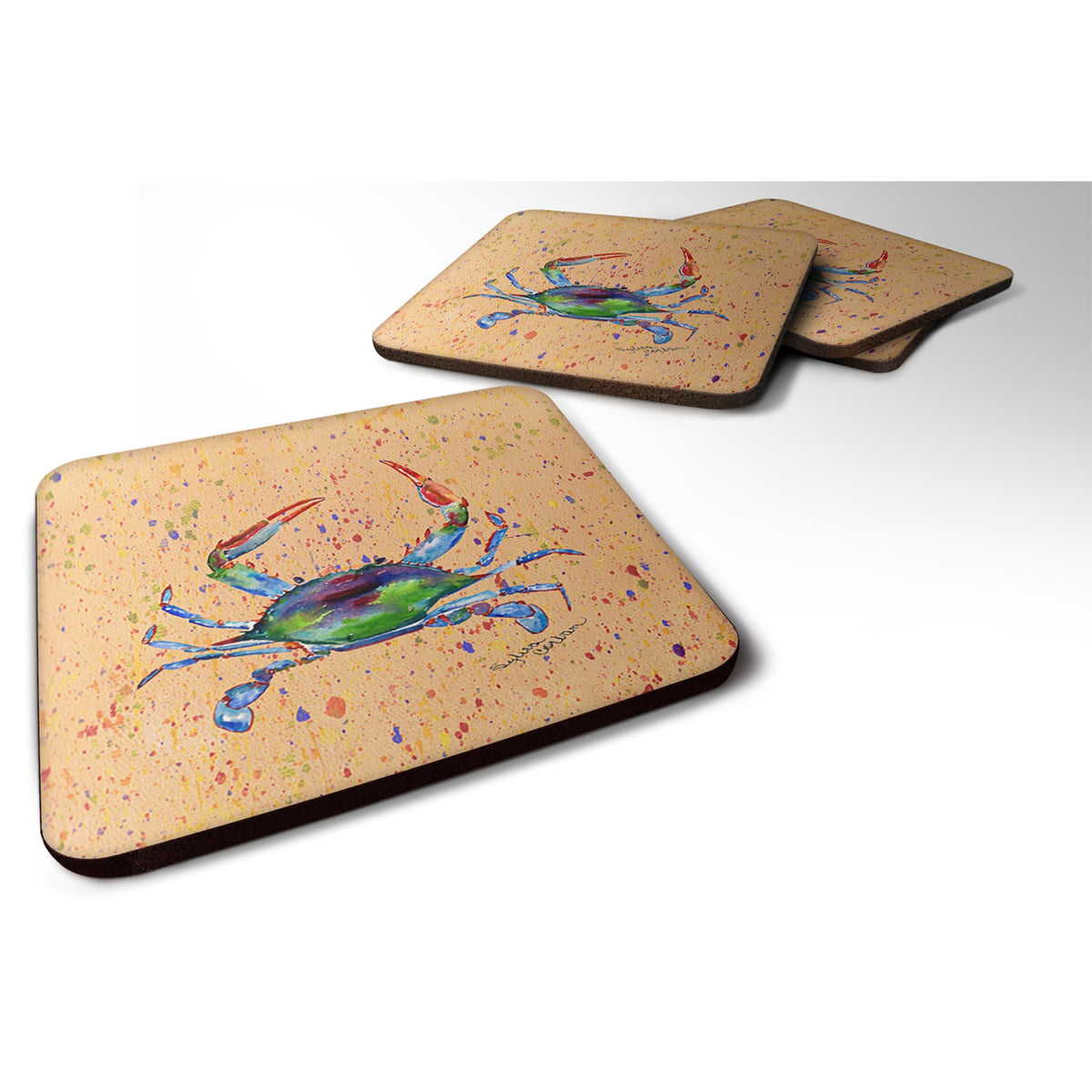 'Caroline'S Treasures 8467Fc Crab Foam Coasters (Set Of 4), 3.5'''' H X 3.5'''' W, Multicolor''