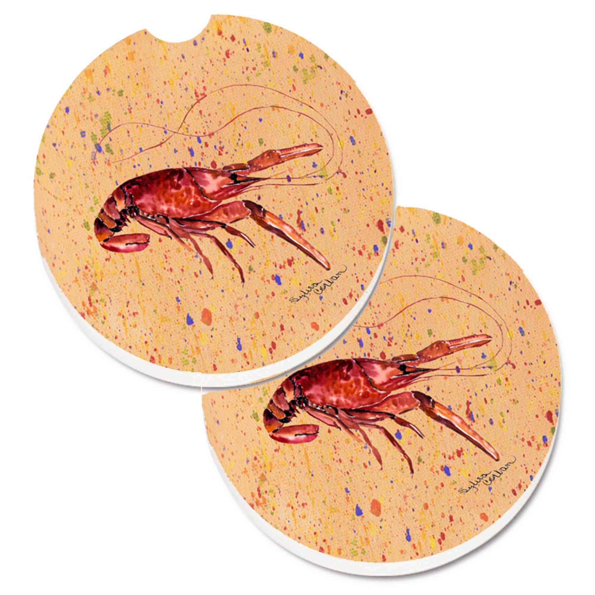 'Caroline'S Treasures Crawfish Set Of 2 Cup Holder Car Coasters 8468Carc, 2.56, Multicolor''