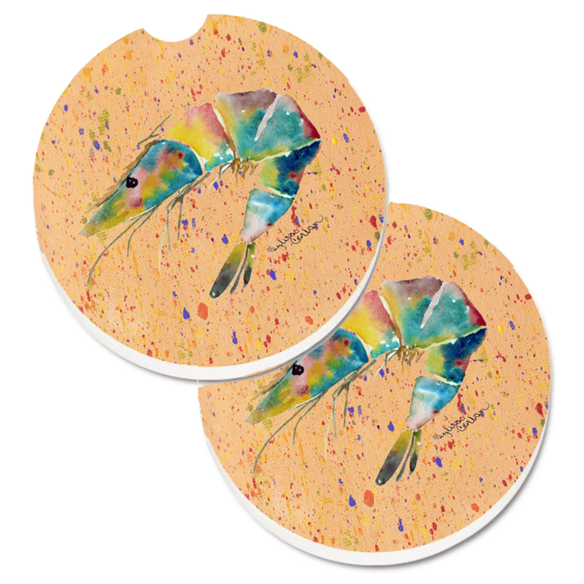 'Caroline'S Treasures Shrimp Set Of 2 Cup Holder Car Coasters 8469Carc, 2.56, Multicolor''