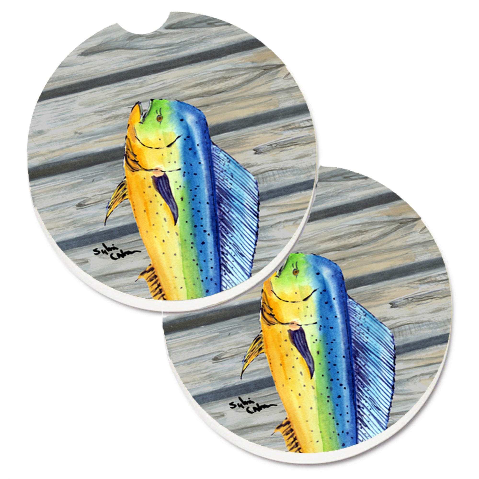 'Caroline'S Treasures Mahi Dolphin Fish Set Of 2 Cup Holder Car Coasters 8470Carc, 2.56, Multicolor''
