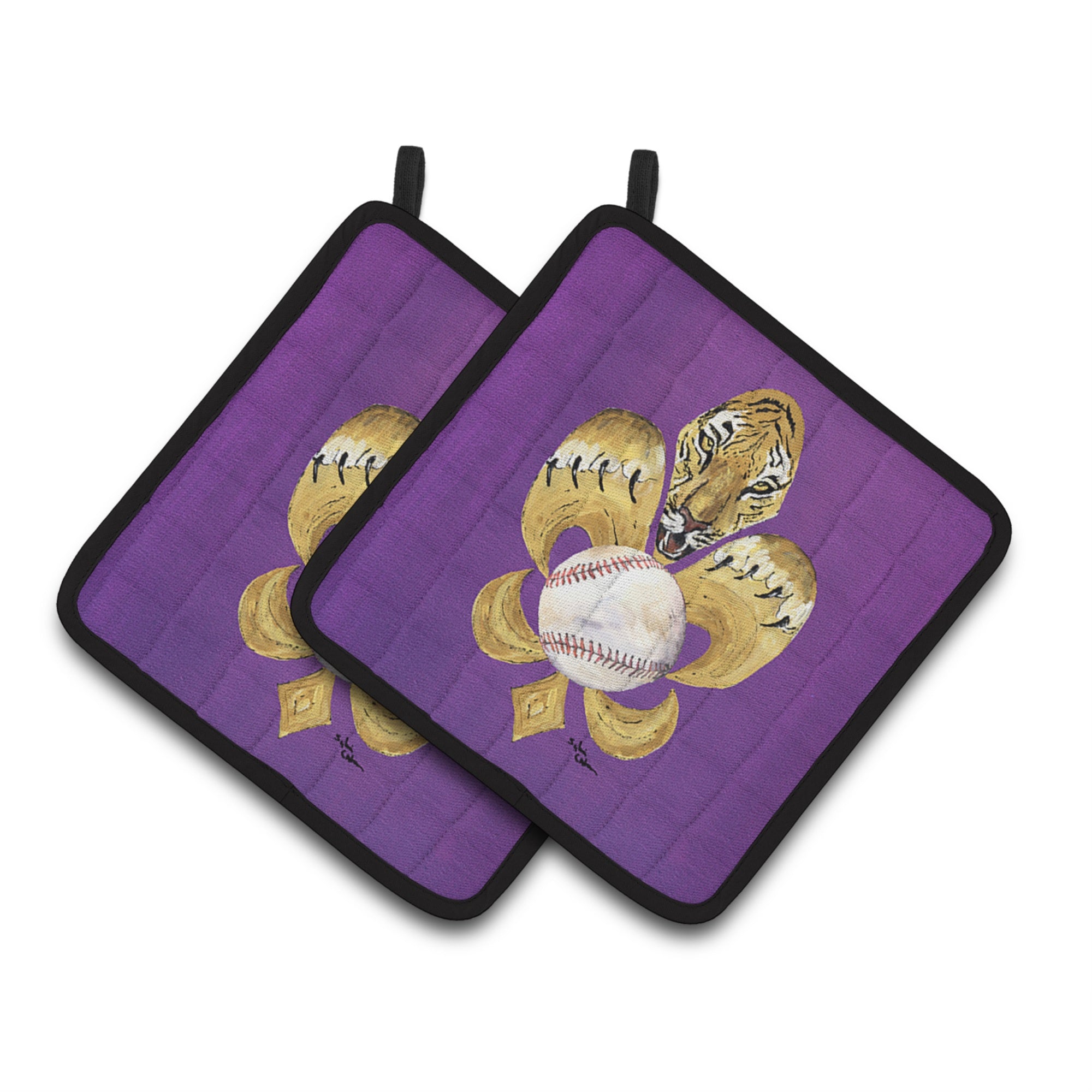 'Caroline'S Treasures Tiger Fleur De Lis Baseball Pair Of Pot Holders 8476Pthd, 7.5Hx7.5W, Multicolor''
