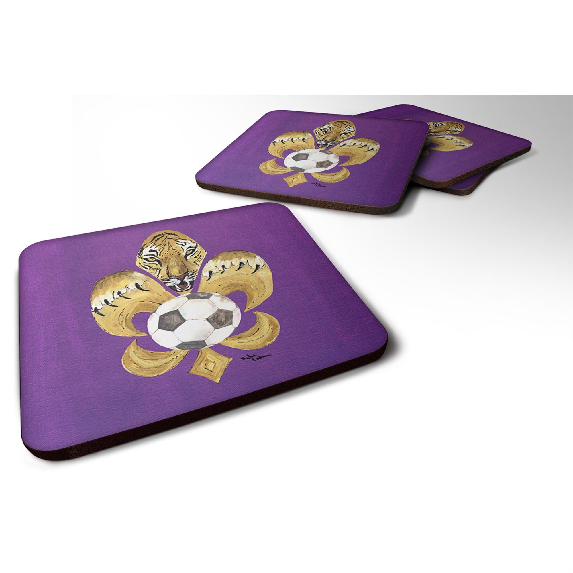 'Caroline'S Treasures 8477Fc Tiger Soccer Fleur De Lis Foam Coasters (Set Of 4), 3.5'''', Multicolor''