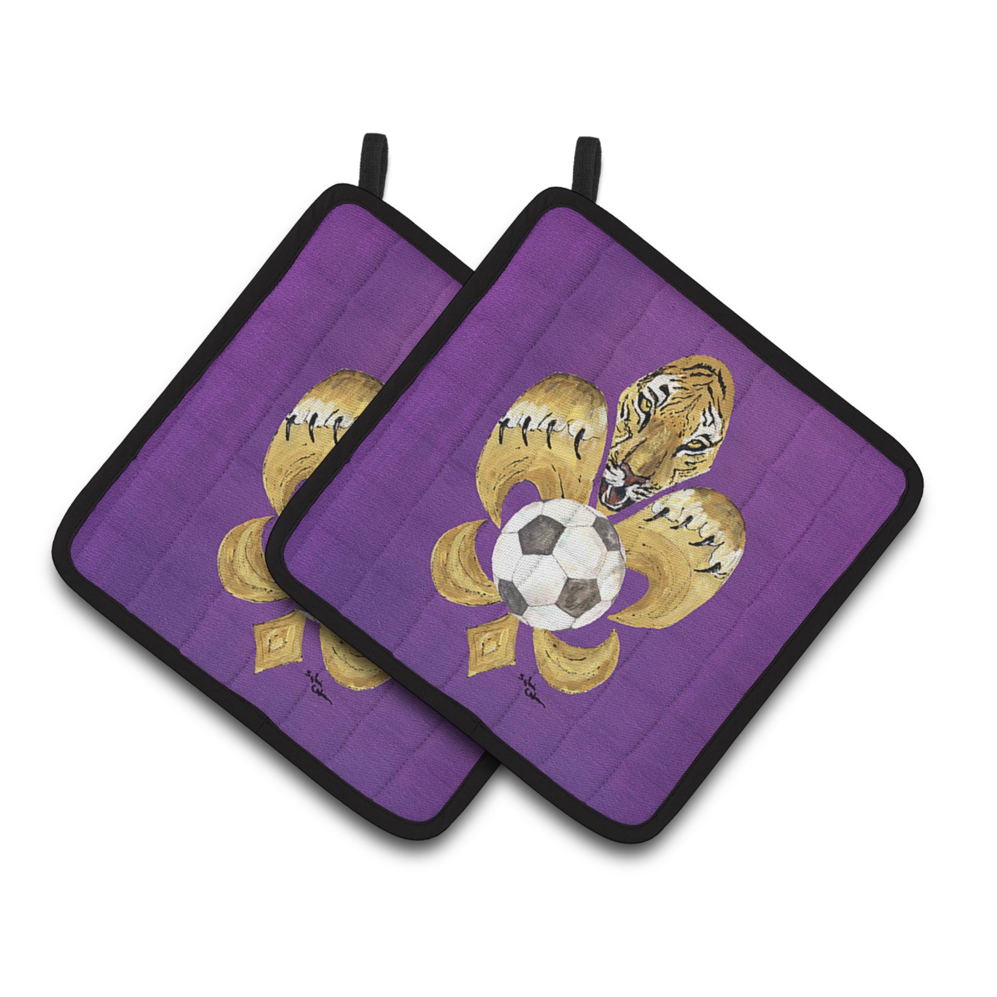 'Caroline'S Treasures Tiger Fleur De Lis Soccer Pair Of Pot Holders 8477Pthd, 7.5Hx7.5W, Multicolor''