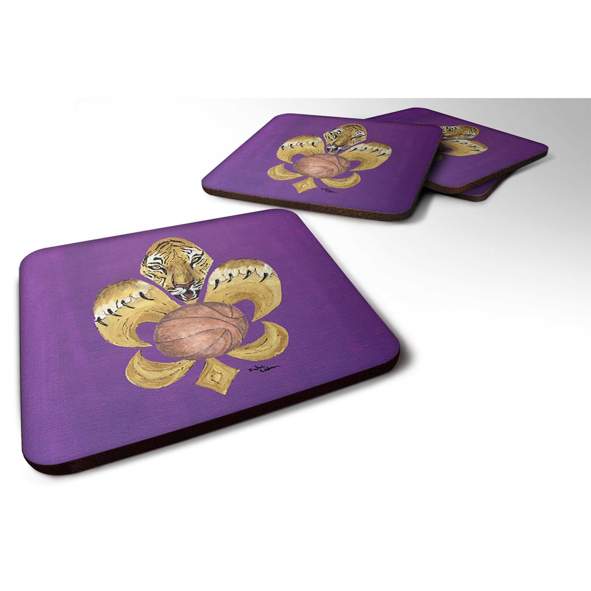 'Caroline'S Treasures 8478Fc Tiger Basketball Fleur De Lis Foam Coasters (Set Of 4), 3.5'''', Multicolor''