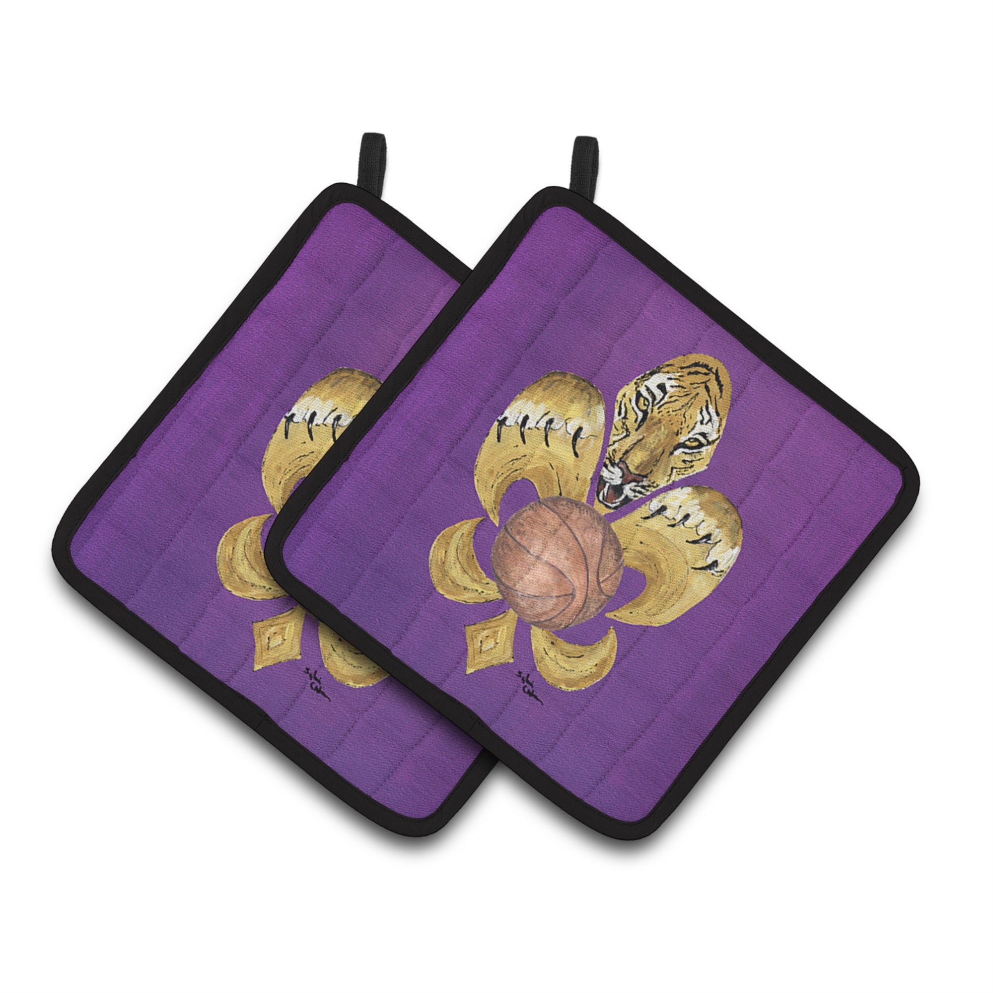 'Caroline'S Treasures Tiger Fleur De Lis Basketball Pair Of Pot Holders 8478Pthd, 7.5Hx7.5W, Multicolor''