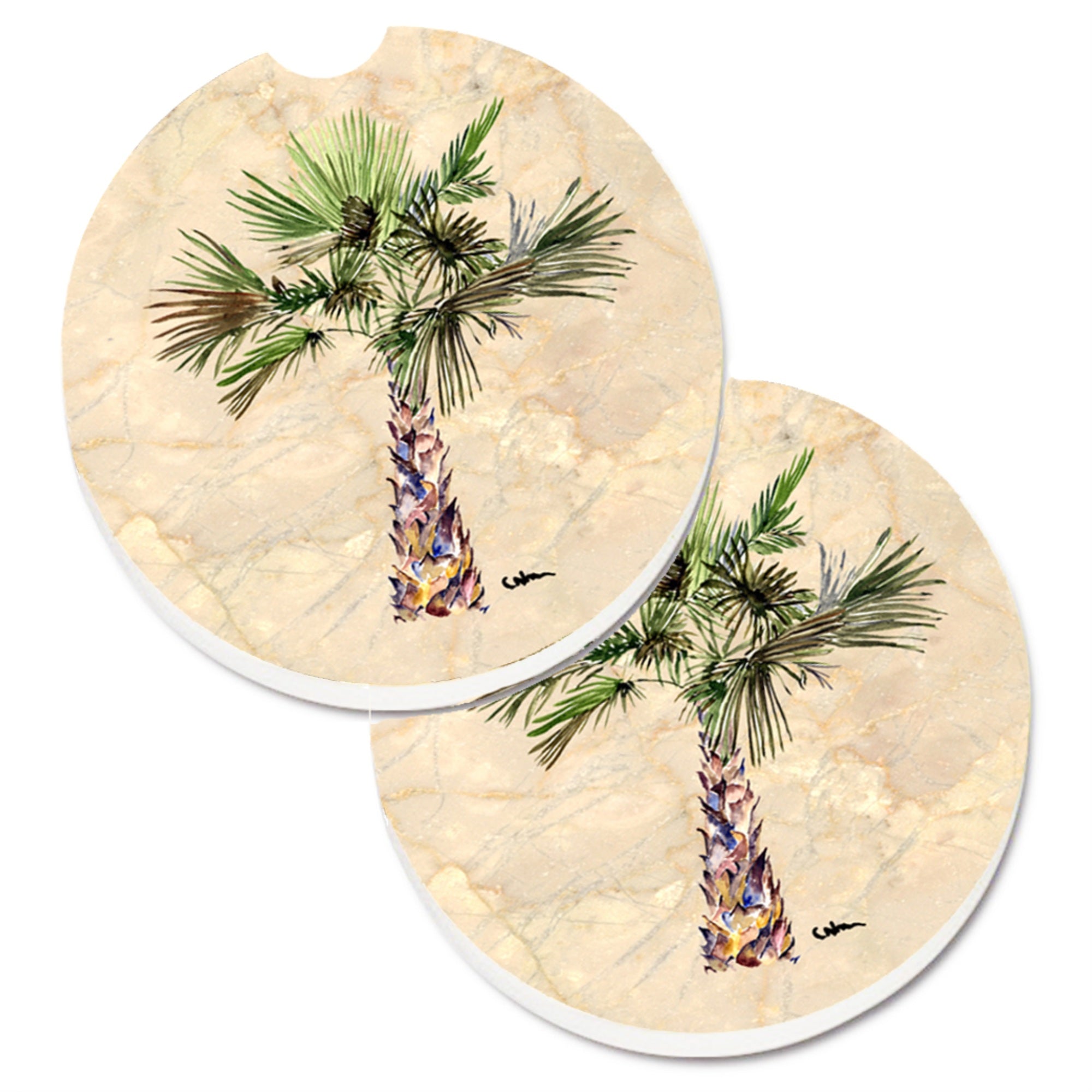 'Caroline'S Treasures Palm Tree Set Of 2 Cup Holder Car Coasters 8480Carc, 2.56, Multicolor''