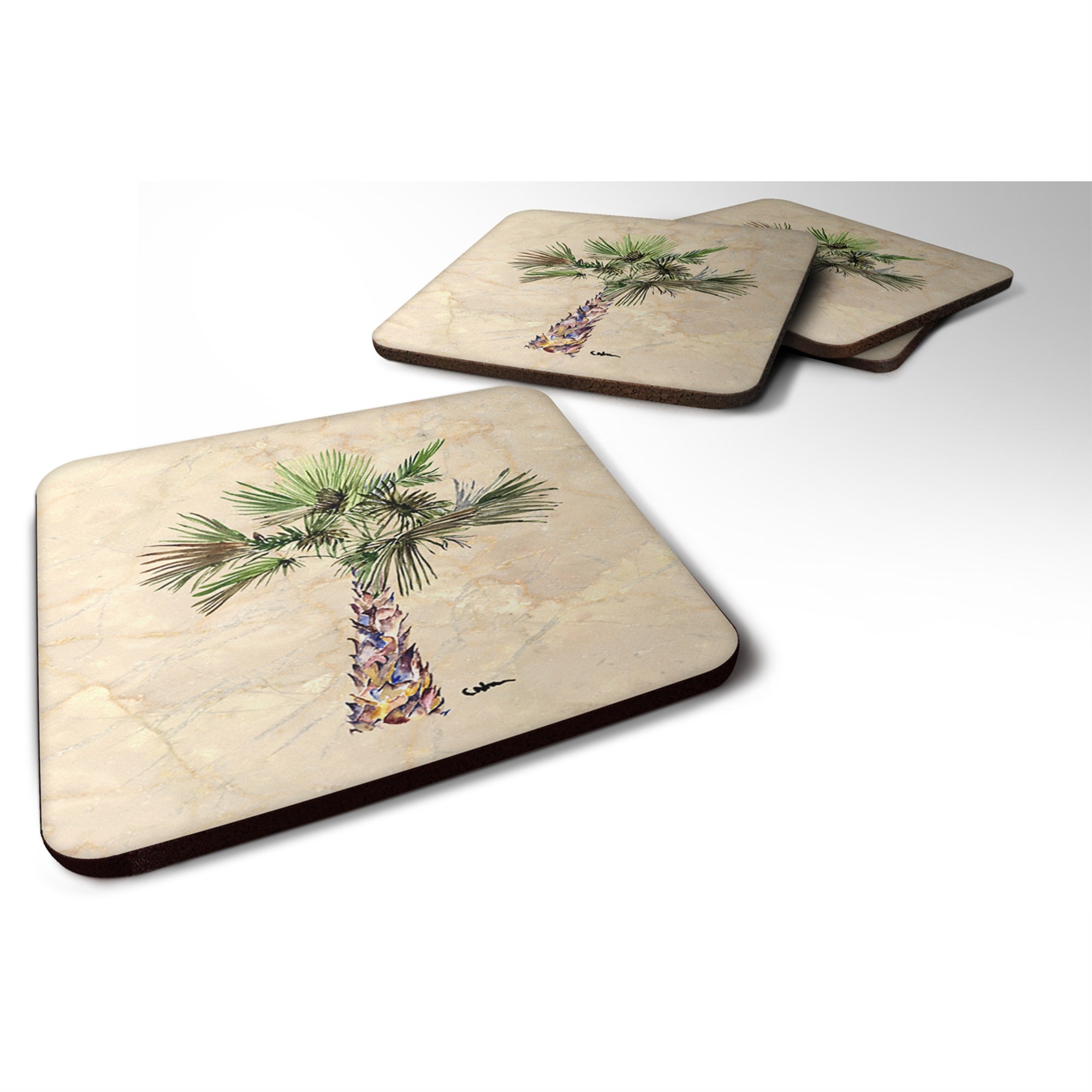 'Caroline'S Treasures 8480Fc Tree-Palm Tree Foam Coasters (Set Of 4), 3.5'''' H X 3.5'''' W, Multicolor''
