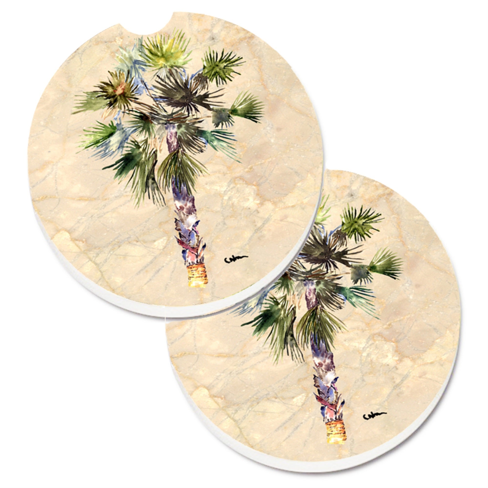'Caroline'S Treasures Palm Tree Set Of 2 Cup Holder Car Coasters 8481Carc, 2.56, Multicolor''