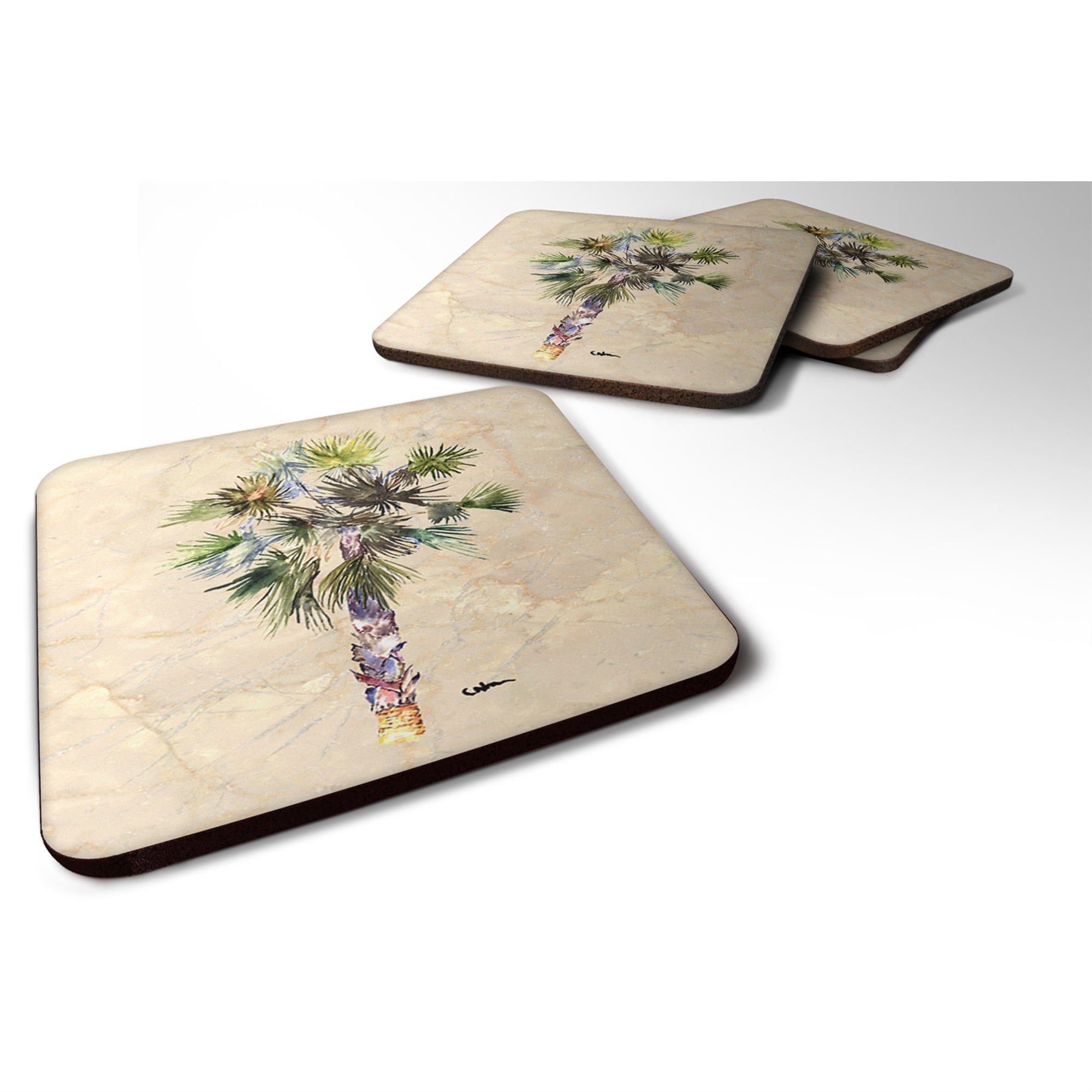 'Caroline'S Treasures 8481Fc Tree-Palm Tree Foam Coasters (Set Of 4), 3.5'''' H X 3.5'''' W, Multicolor''