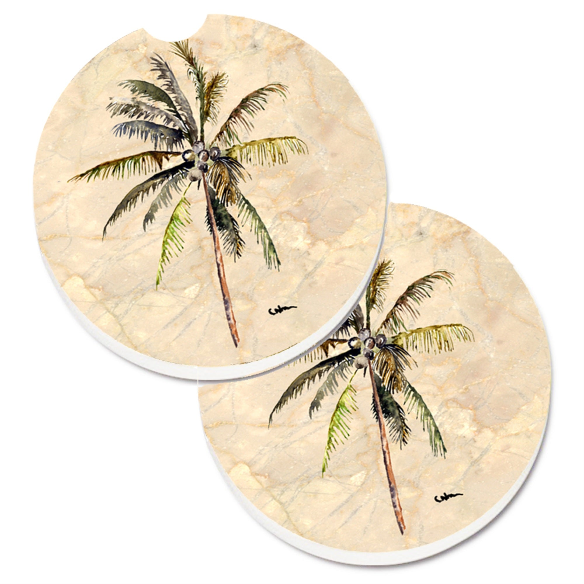 'Caroline'S Treasures Palm Tree Set Of 2 Cup Holder Car Coasters 8482Carc, 2.56, Multicolor''