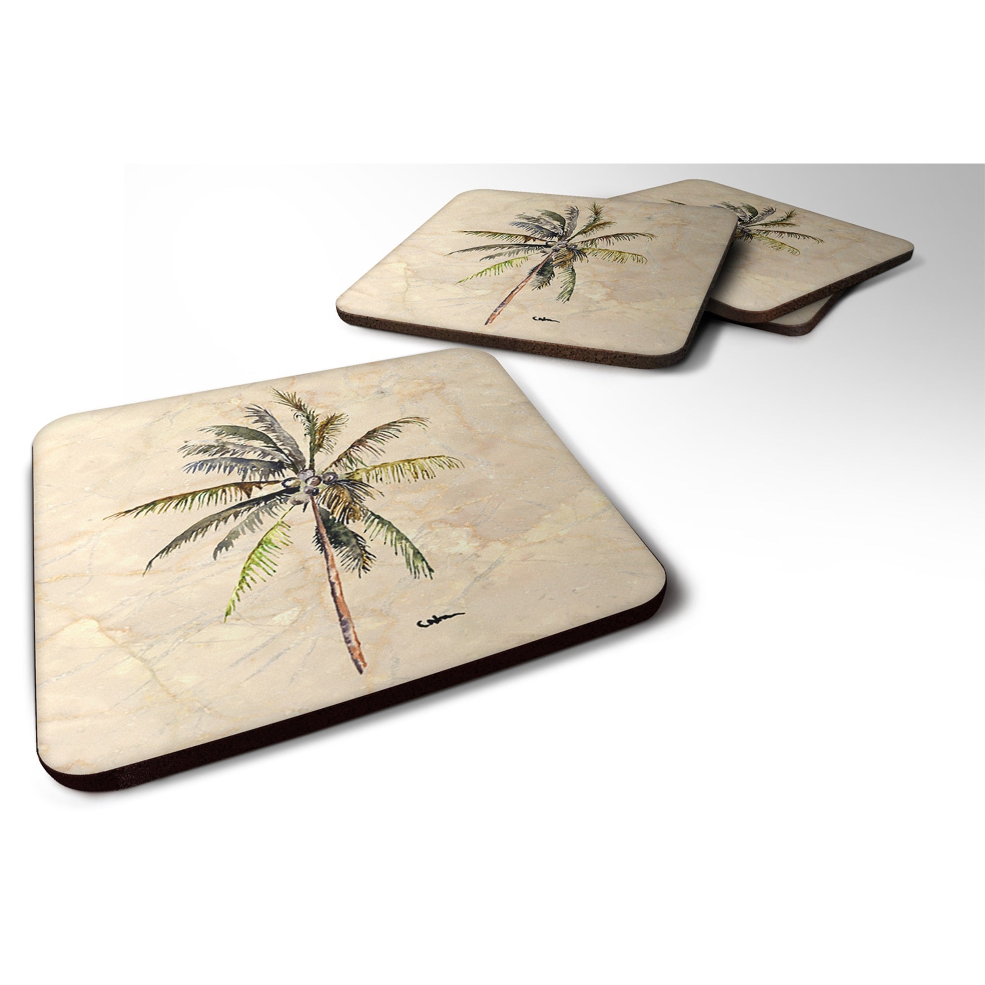 'Caroline'S Treasures 8482Fc Tree-Palm Tree Foam Coasters (Set Of 4), 3.5'''' H X 3.5'''' W, Multicolor''