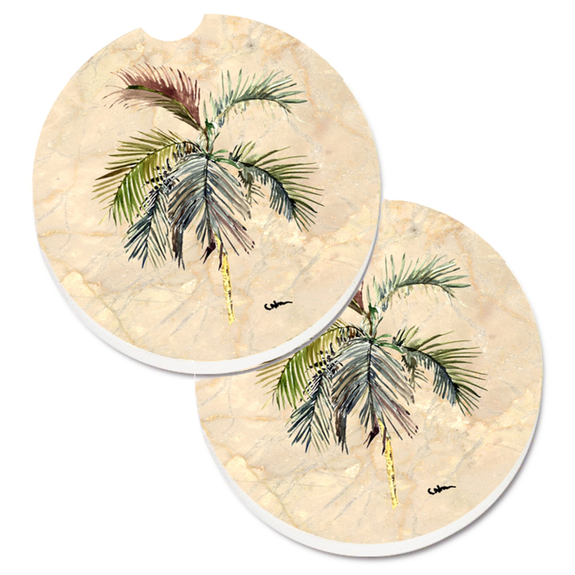 'Caroline'S Treasures Palm Tree Set Of 2 Cup Holder Car Coasters 8483Carc, 2.56, Multicolor''