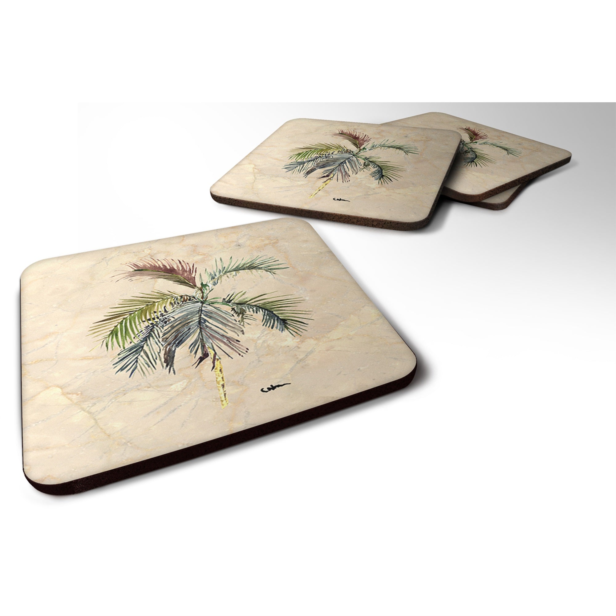 'Caroline'S Treasures 8483Fc Tree-Palm Tree Foam Coasters (Set Of 4), 3.5'''' H X 3.5'''' W, Multicolor''