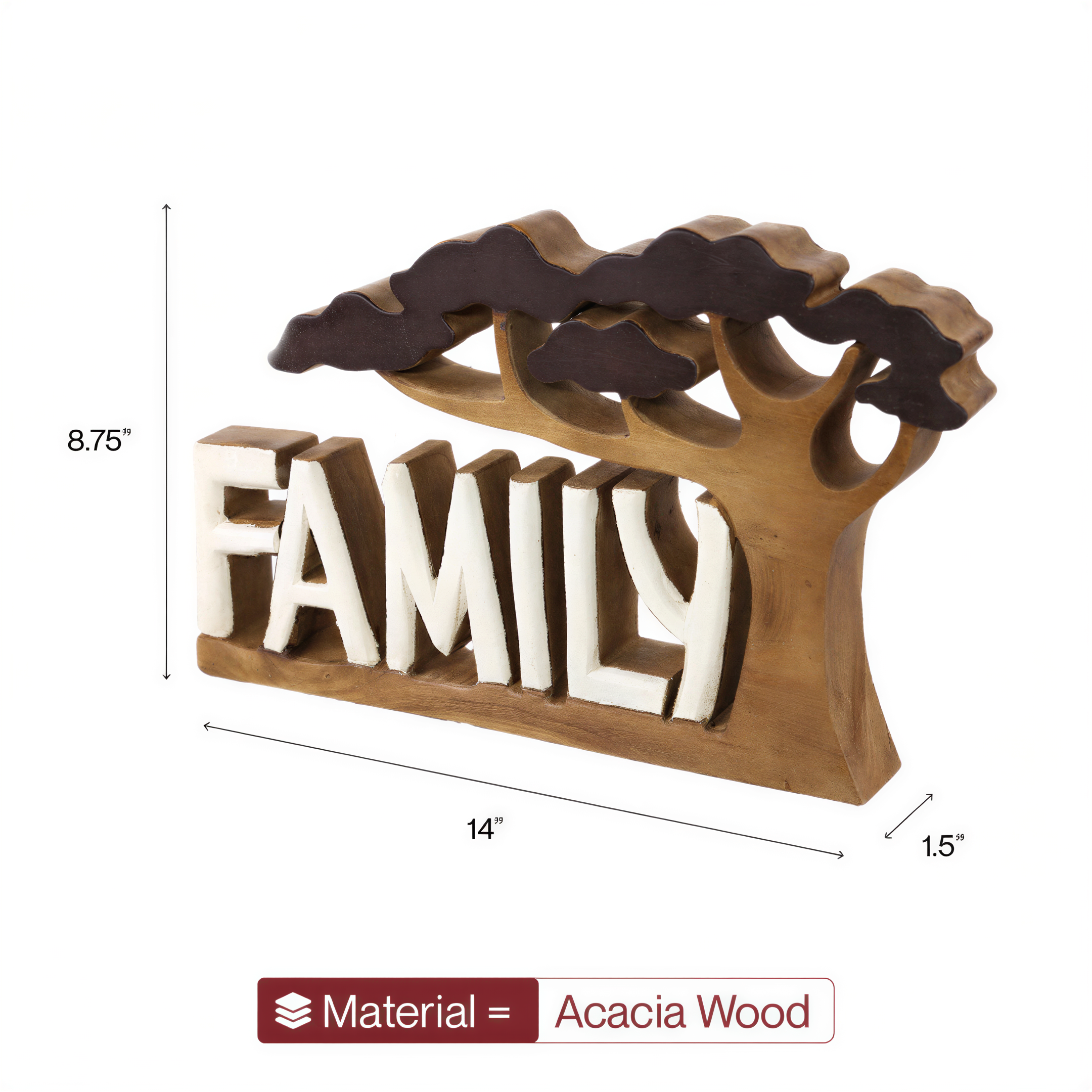 Wooden Family Sculpture – Handmade Acacia Wood Decorative Plaque Gift