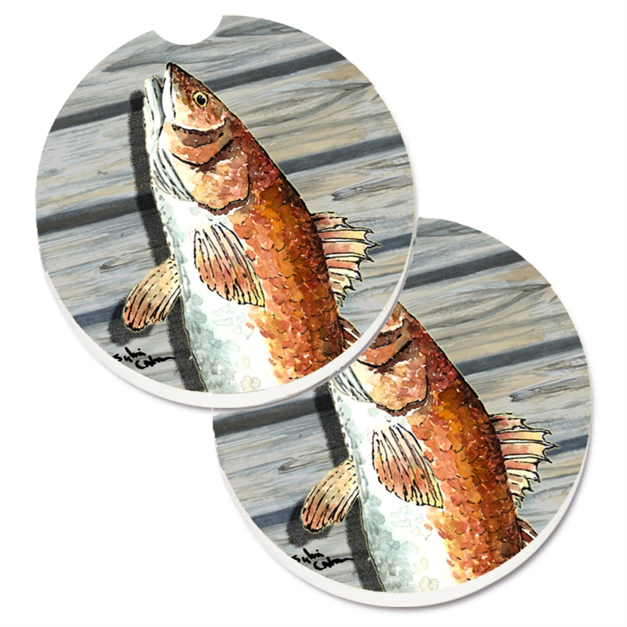 'Caroline'S Treasures Red Fish Set Of 2 Cup Holder Car Coasters 8489Carc, 2.56, Multicolor''