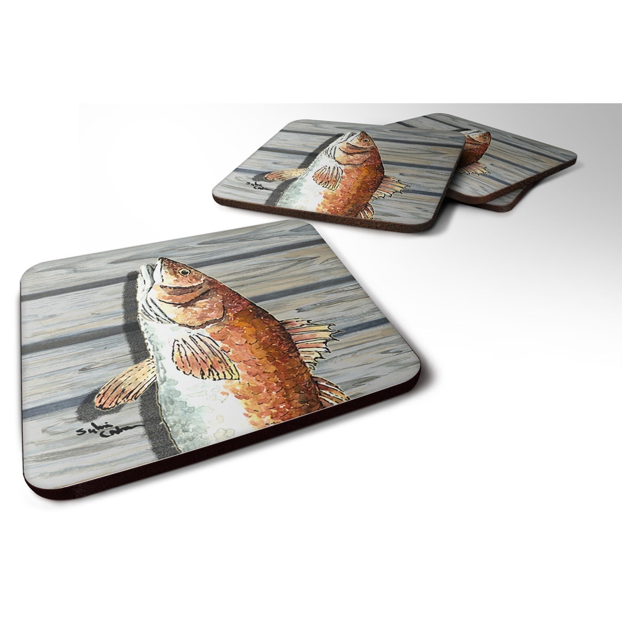 'Caroline'S Treasures 8489Fc Red Fish Foam Coasters (Set Of 4), 3.5'''' H X 3.5'''' W, Multicolor''