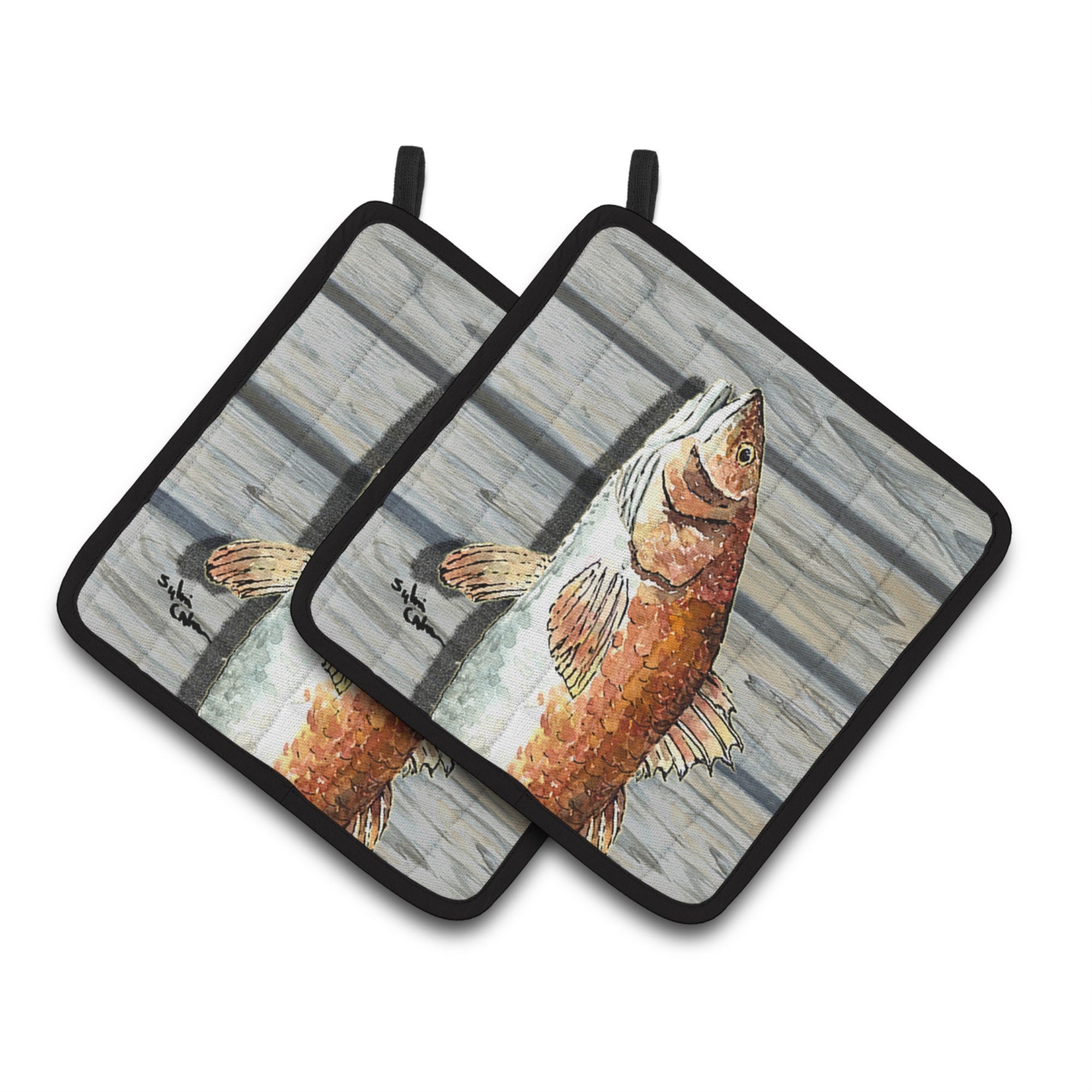'Caroline'S Treasures Red Fish Pair Of Pot Holders 8489Pthd, 7.5Hx7.5W, Multicolor''