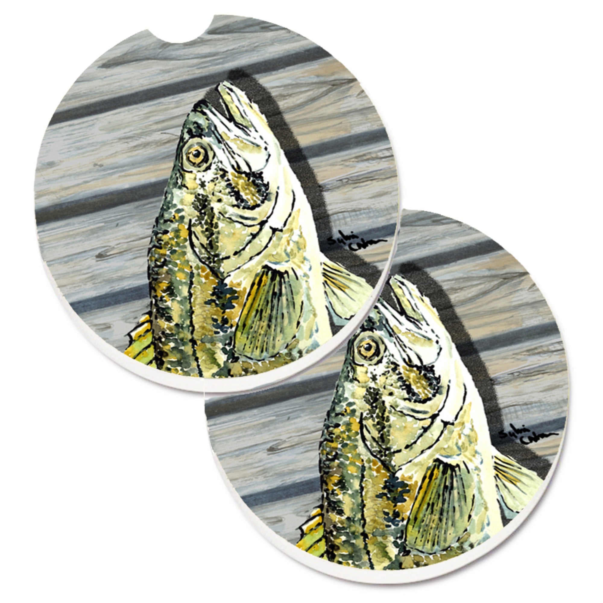 'Caroline'S Treasures Fish Bass Small Mouth Set Of 2 Cup Holder Car Coasters 8493Carc, 2.56, Multicolor''