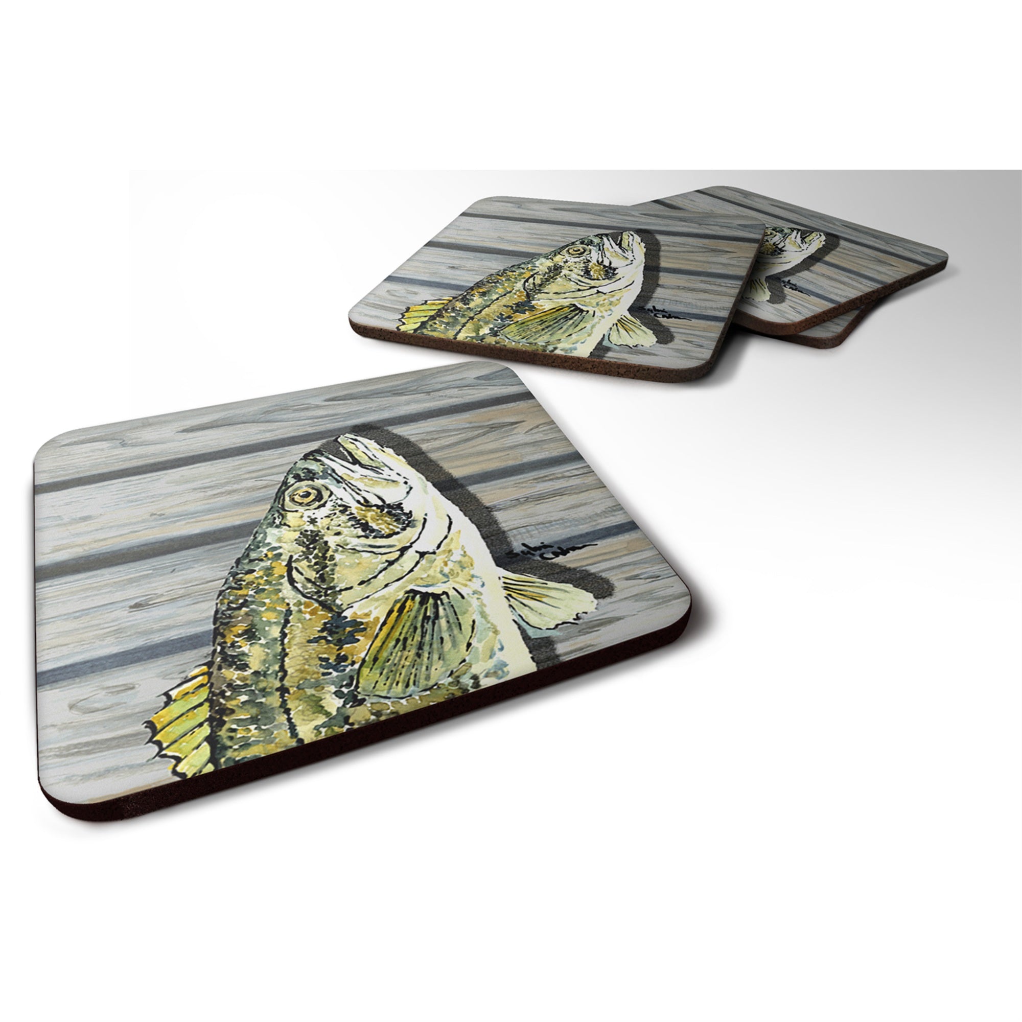 'Caroline'S Treasures 8493Fc Small Mouth Bass Foam Coasters (Set Of 4), 3.5'''' H X 3.5'''' W, Multicolor''