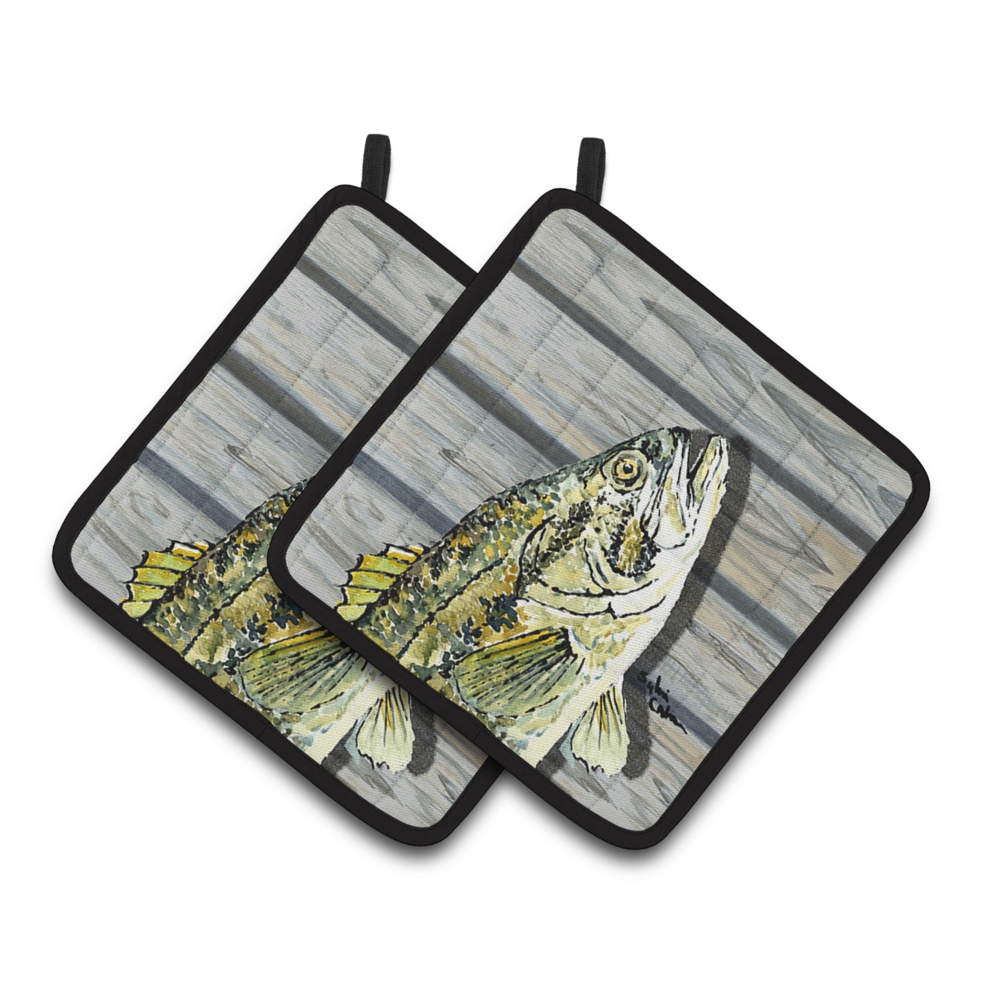 'Caroline'S Treasures Fish Bass Small Mouth Pair Of Pot Holders 8493Pthd, 7.5Hx7.5W, Multicolor''