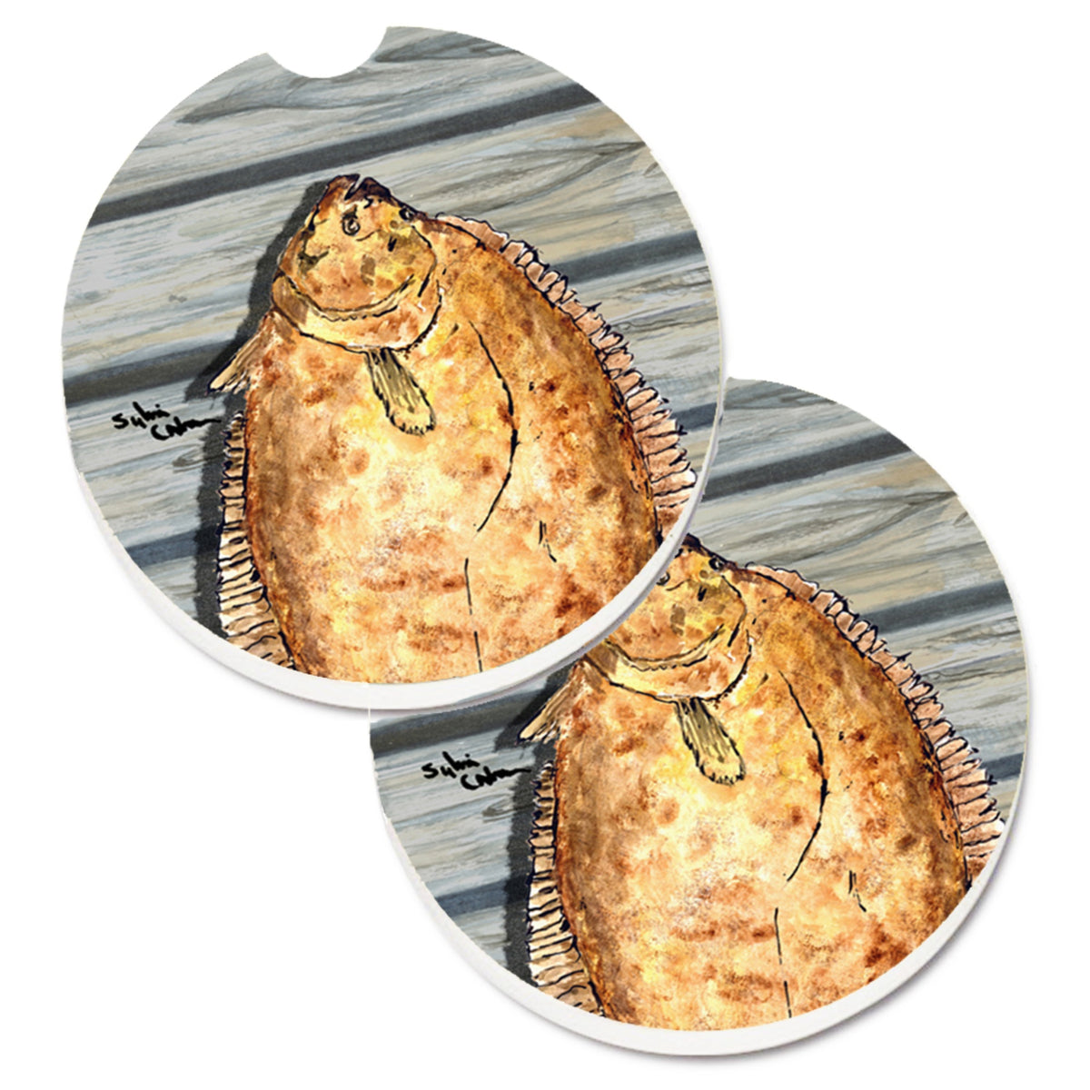 'Caroline'S Treasures Fish Flounder Set Of 2 Cup Holder Car Coasters 8495Carc, 2.56, Multicolor''