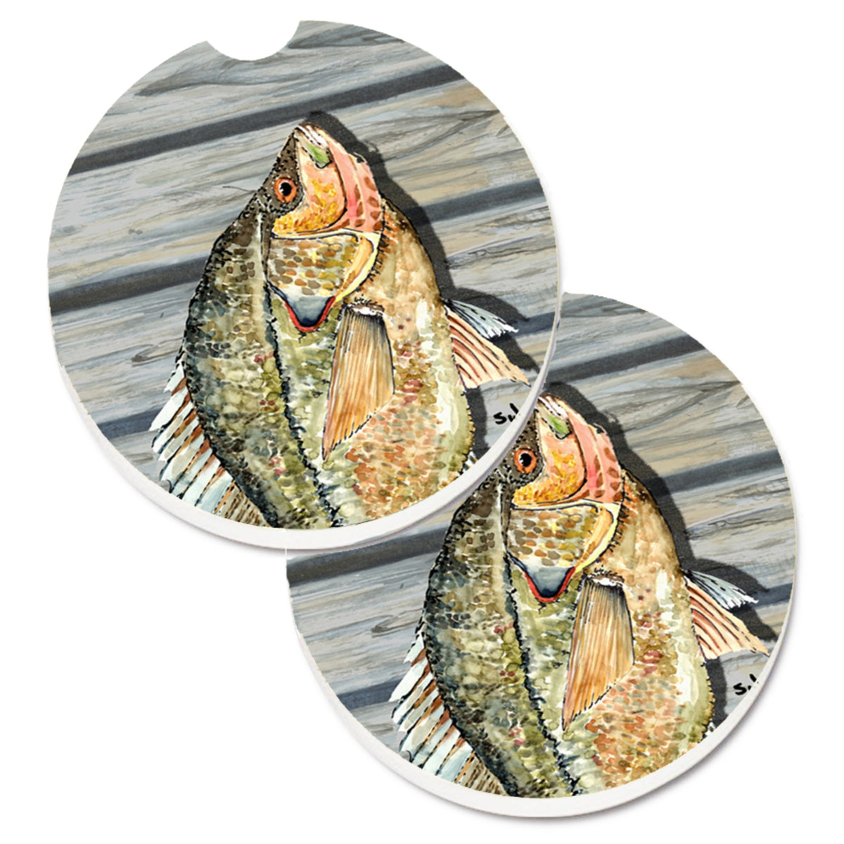 'Caroline'S Treasures Croppie Fish On Pier Set Of 2 Cup Holder Car Coasters 8498Carc, 2.56, Multicolor''