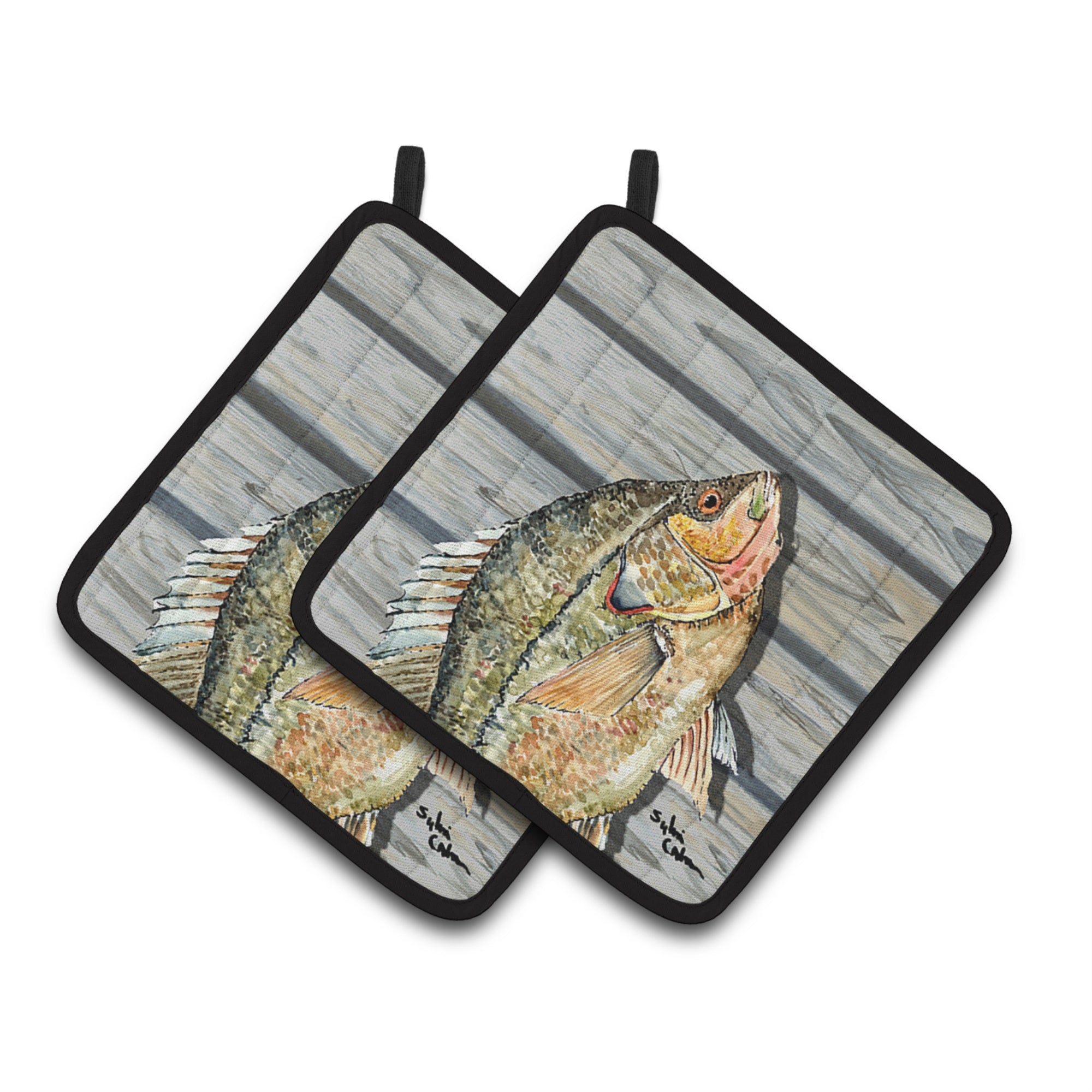 'Caroline'S Treasures Croppie Fish On Pier Pair Of Pot Holders 8498Pthd, 7.5Hx7.5W, Multicolor''