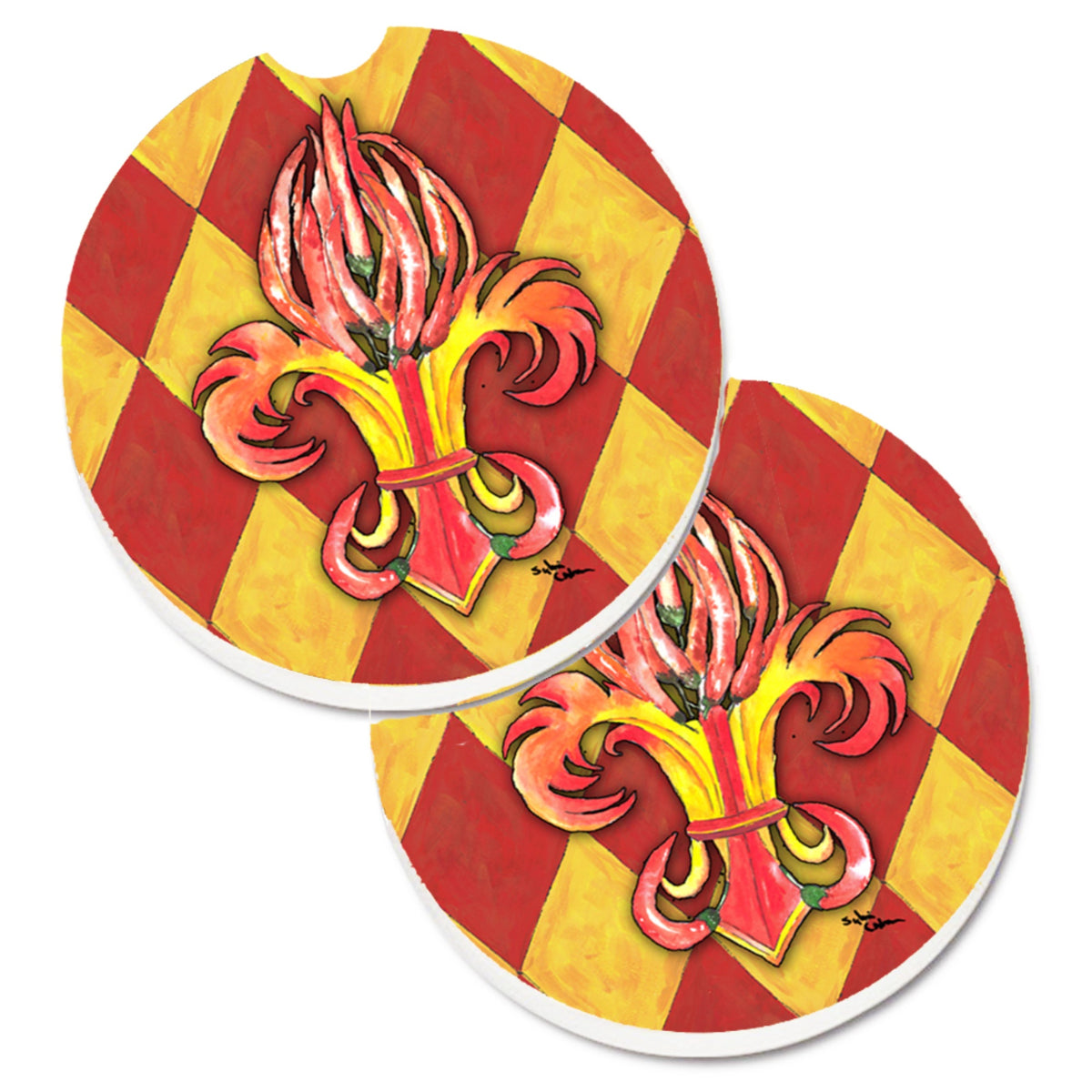 'Caroline'S Treasures Peppers Fleur De Lis Set Of 2 Cup Holder Car Coasters 8499Carc, 2.56, Multicolor''