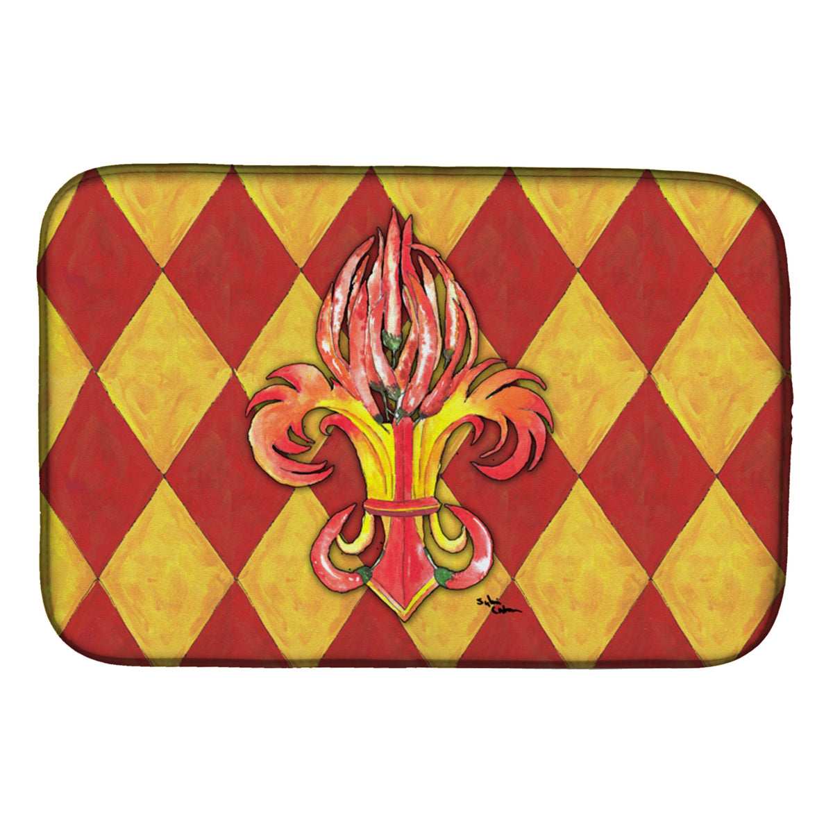'Caroline'S Treasures Peppers Fleur De Lis Dish Drying Mat, 14'''' X 21'''', Multicolor''