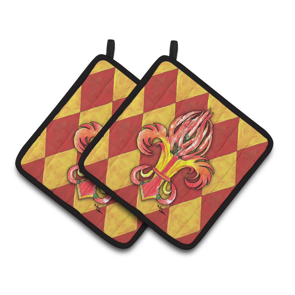 'Caroline'S Treasures Peppers Fleur De Lis Pair Of Pot Holders 8499Pthd, 7.5Hx7.5W, Multicolor''