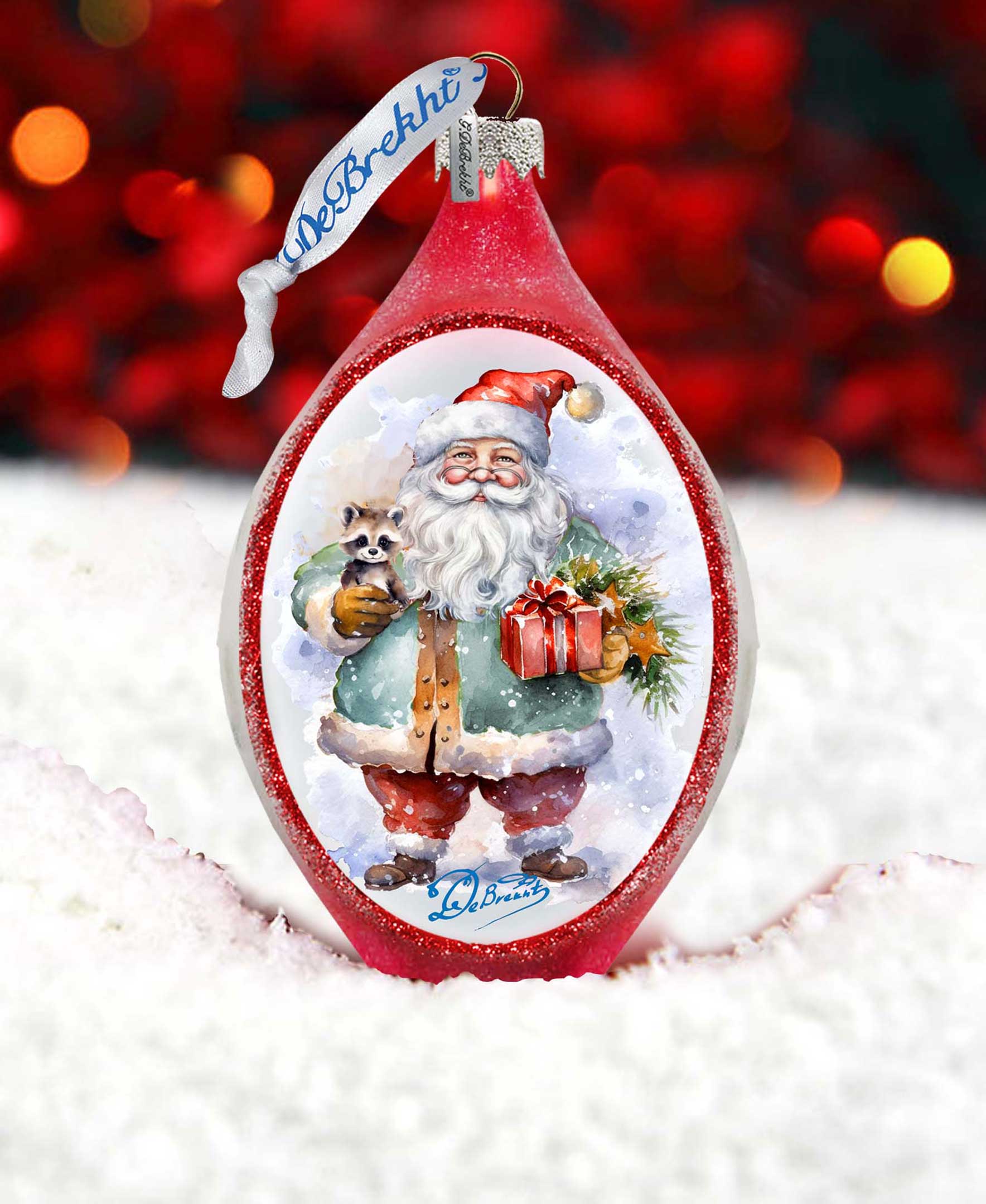Santa Claus Presents Drop Glass Ornament by G. Debrekht - Christmas Santa Snowman Decor - 757-045