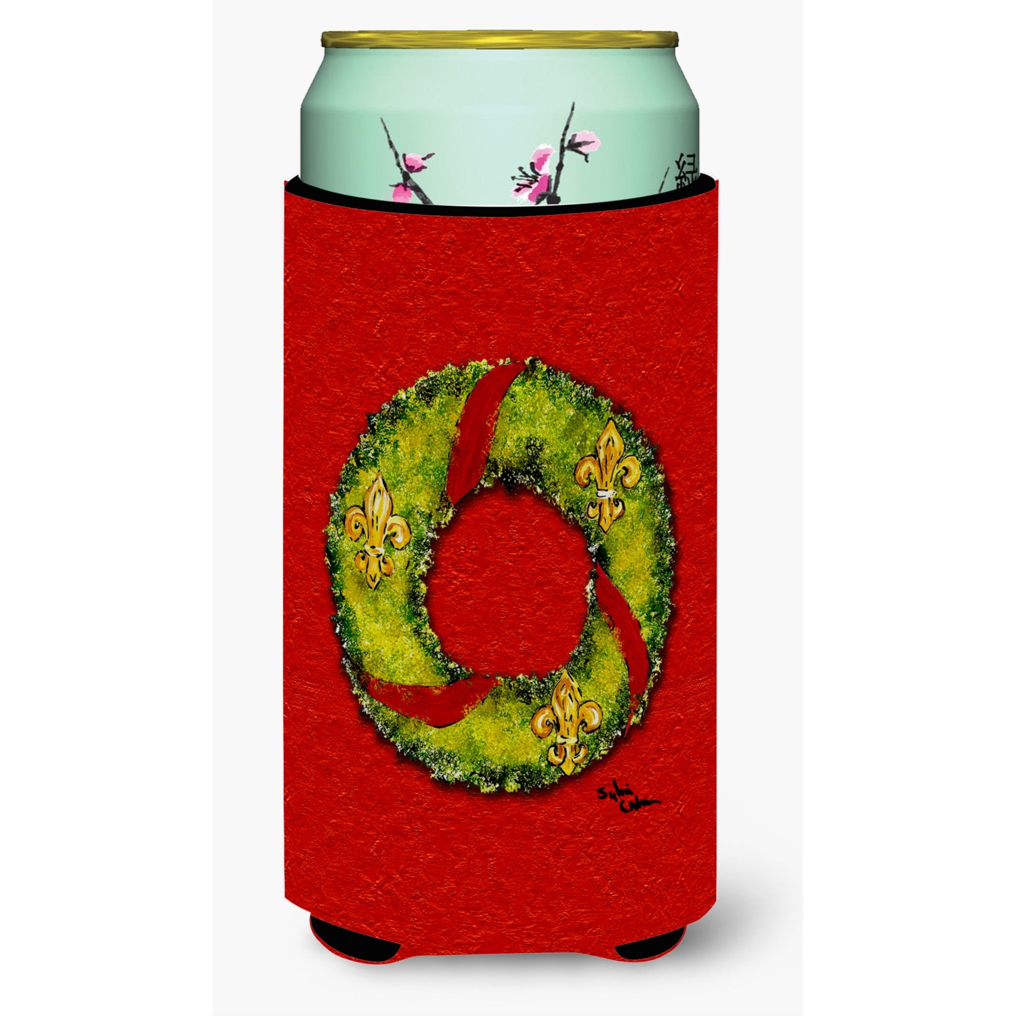Christmas Wreath Fleur De Lis Tall Boy Beverage Insulator Beverage Insulator Hugger