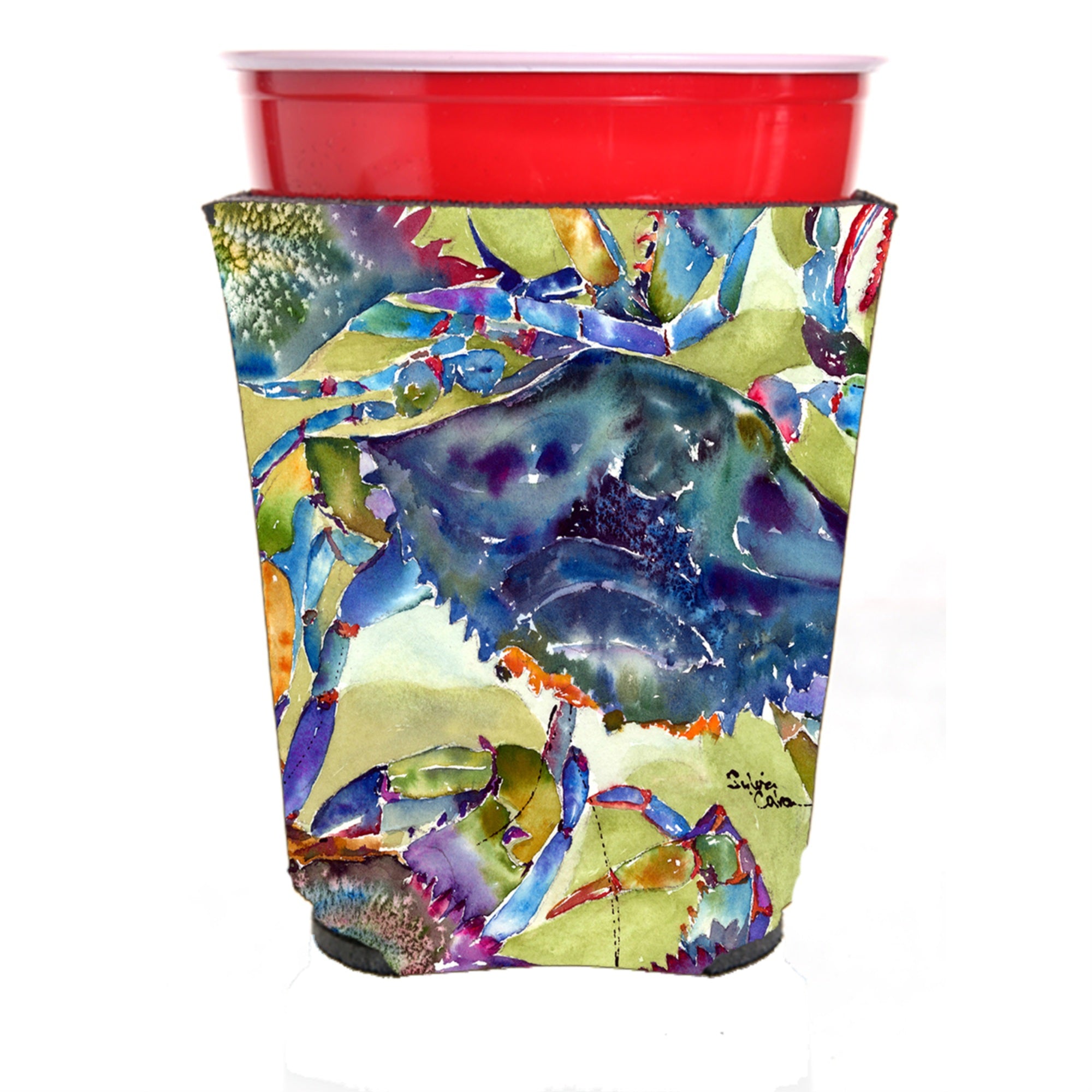 Crab All Over Red Solo Cup Beverage Insulator Hugger