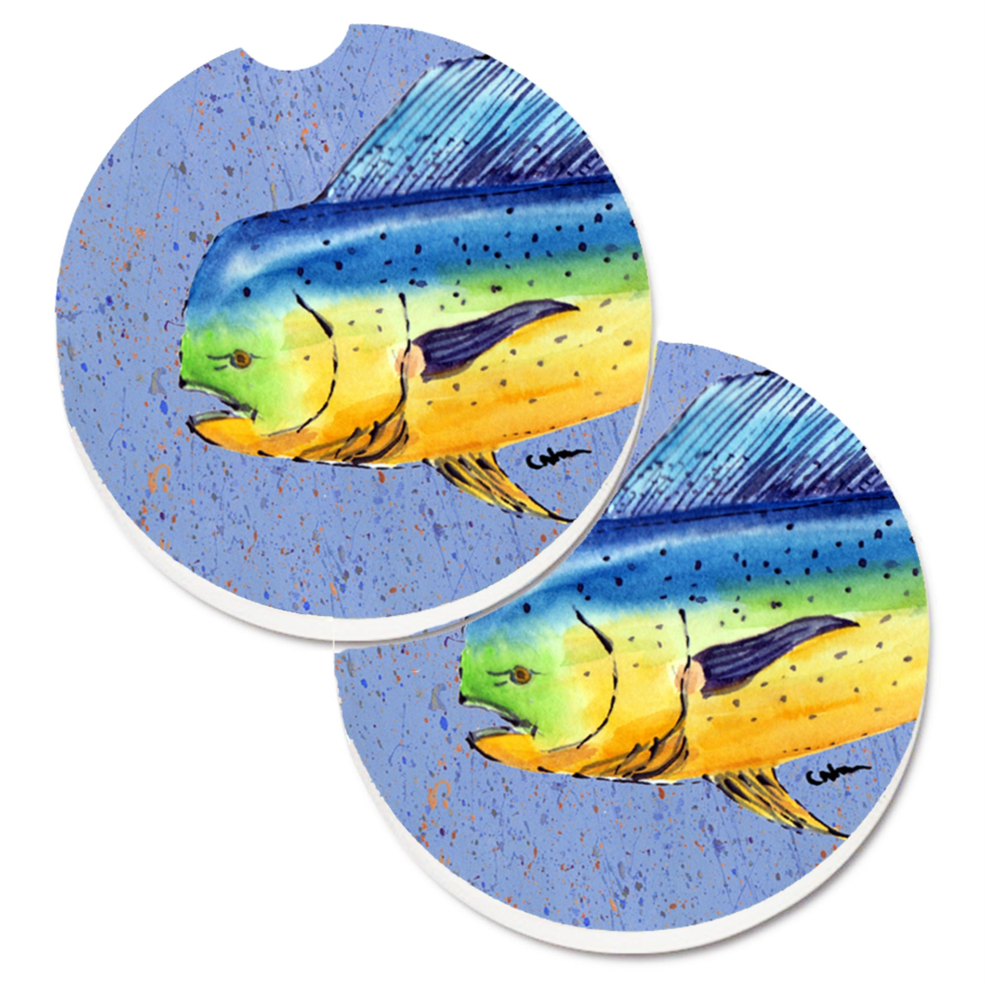 'Caroline'S Treasures Dolphin Mahi Set Of 2 Cup Holder Car Coasters 8521Carc, 2.56, Multicolor''