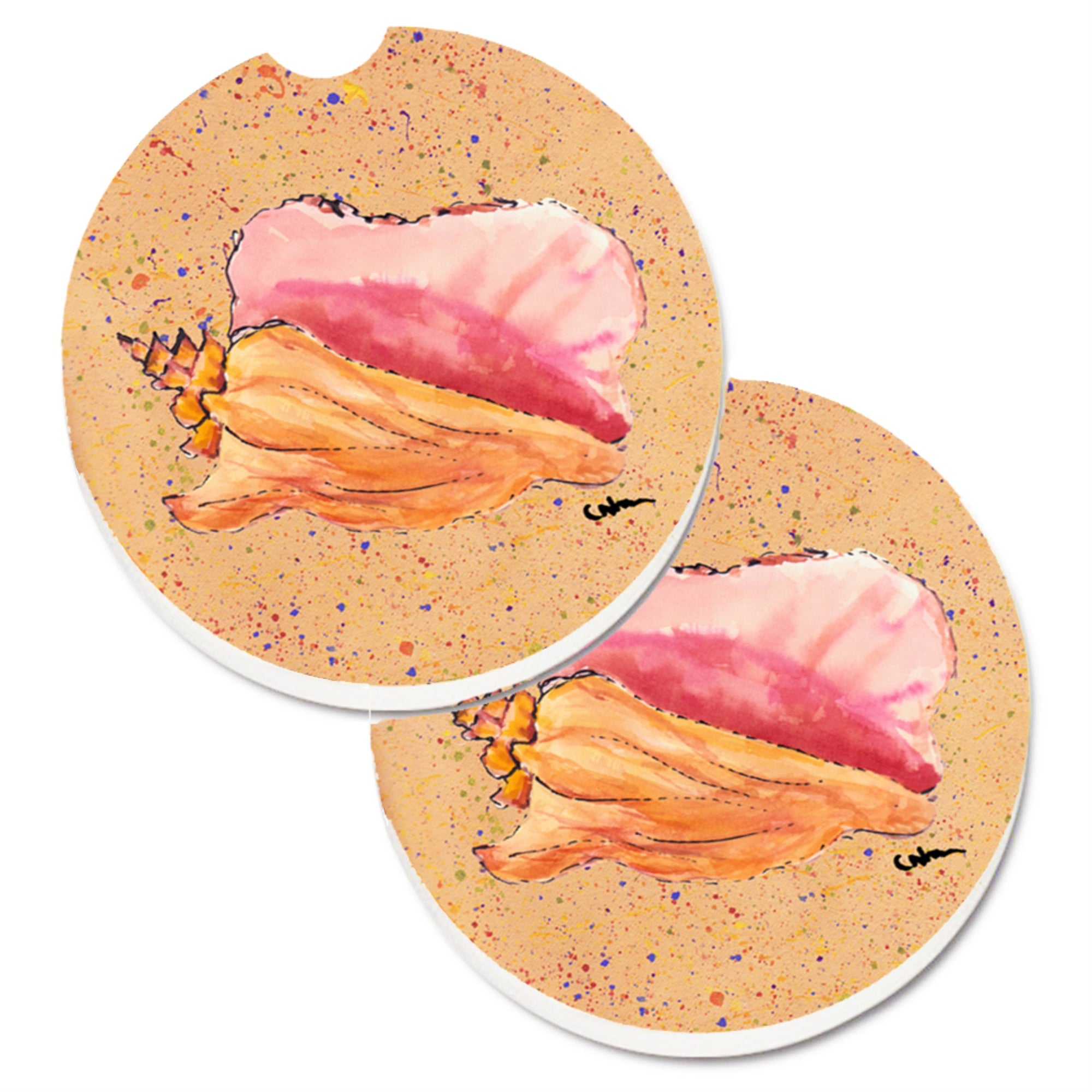 'Caroline'S Treasures Shells Set Of 2 Cup Holder Car Coasters 8522Carc, 2.56, Multicolor''