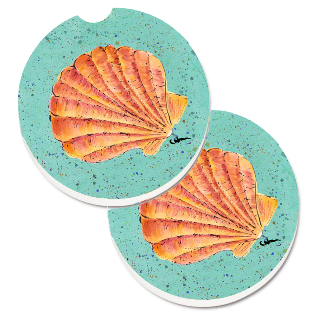 'Caroline'S Treasures Shells Set Of 2 Cup Holder Car Coasters 8523Carc, 2.56, Multicolor''