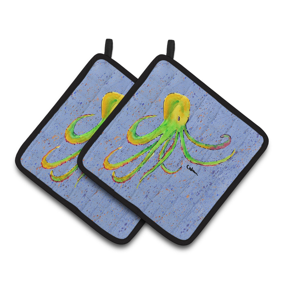 'Caroline'S Treasures Octopus On Blue Pair Of Pot Holders 8524Pthd, 7.5Hx7.5W, Multicolor''