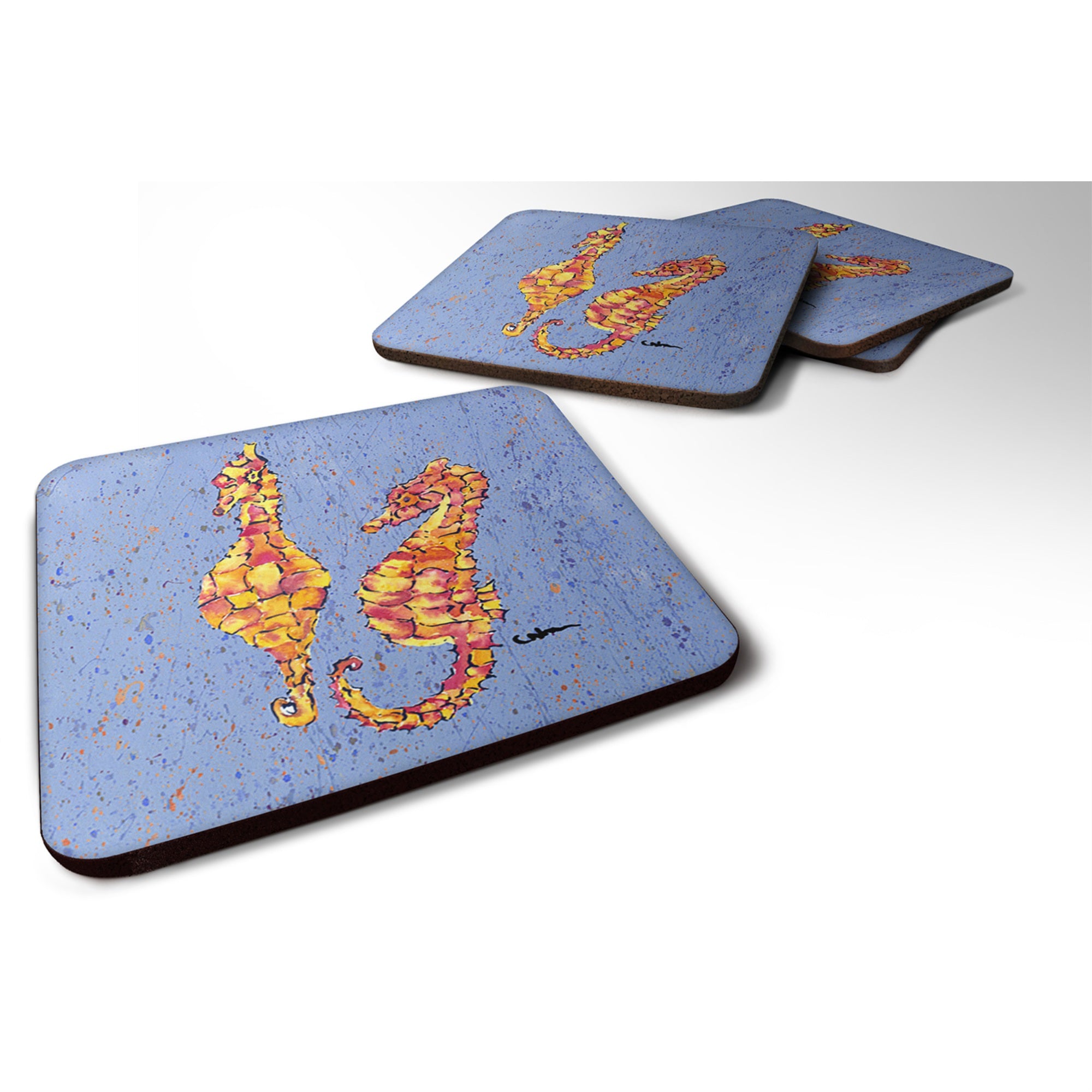 'Caroline'S Treasures 8526Fc Seahorse Foam Coasters (Set Of 4), 3.5'''' H X 3.5'''' W, Multicolor''