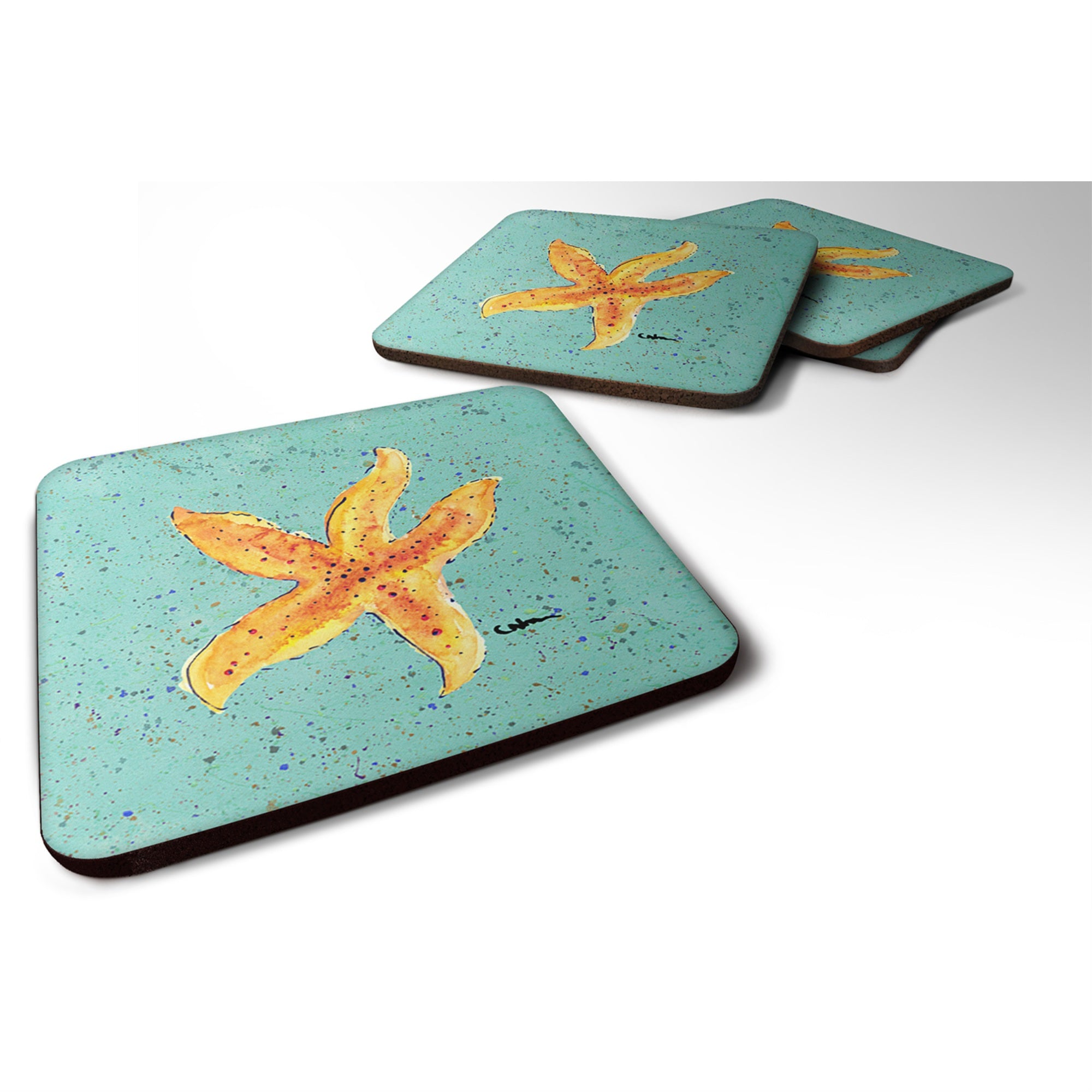 'Caroline'S Treasures 8527Fc Starfish Foam Coasters (Set Of 4), 3.5'''' H X 3.5'''' W, Multicolor''